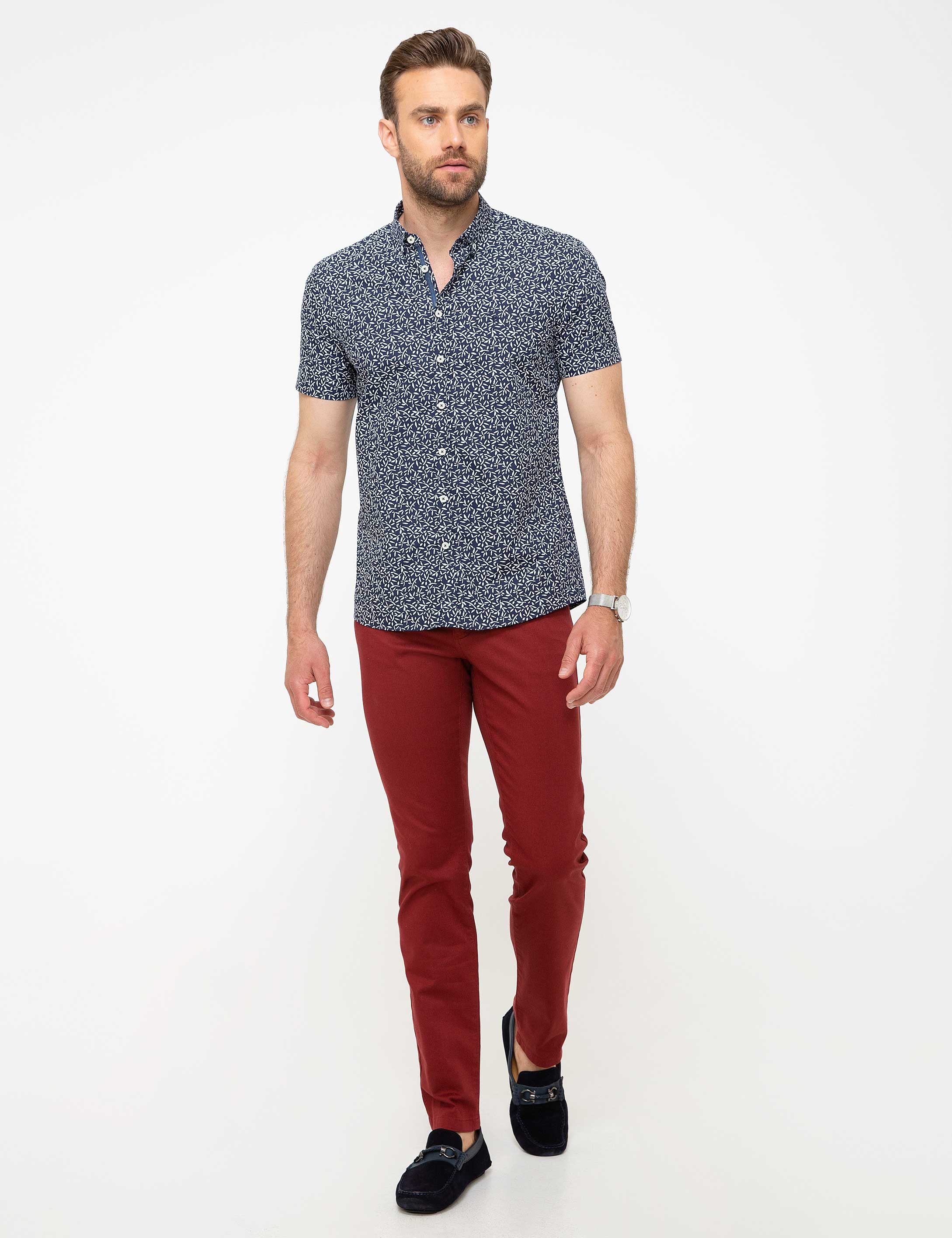 Lacivert Slim Fit Kısa Kollu Gömlek