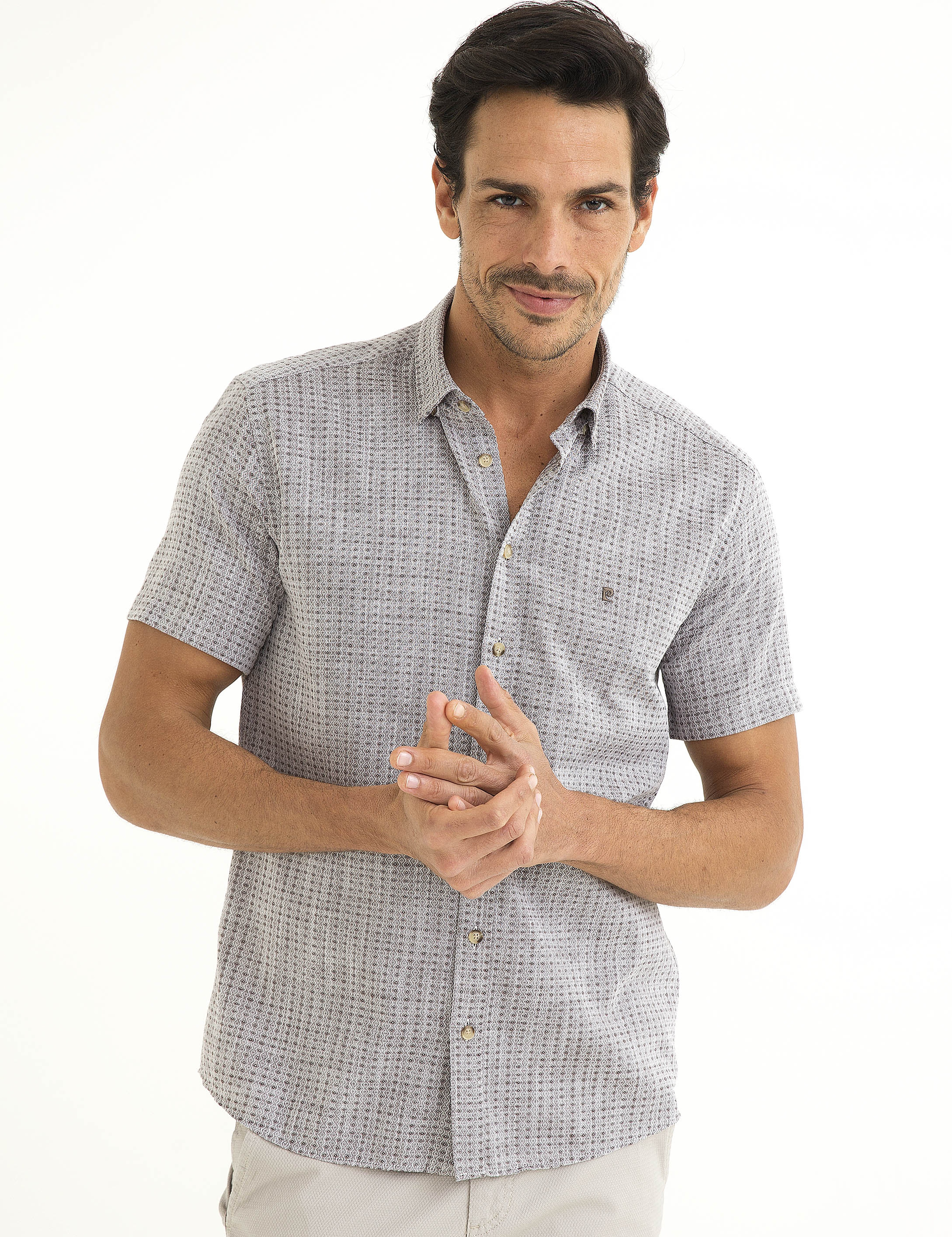 Kahverengi Slim Fit Kısa Kollu Gömlek - Image 1
