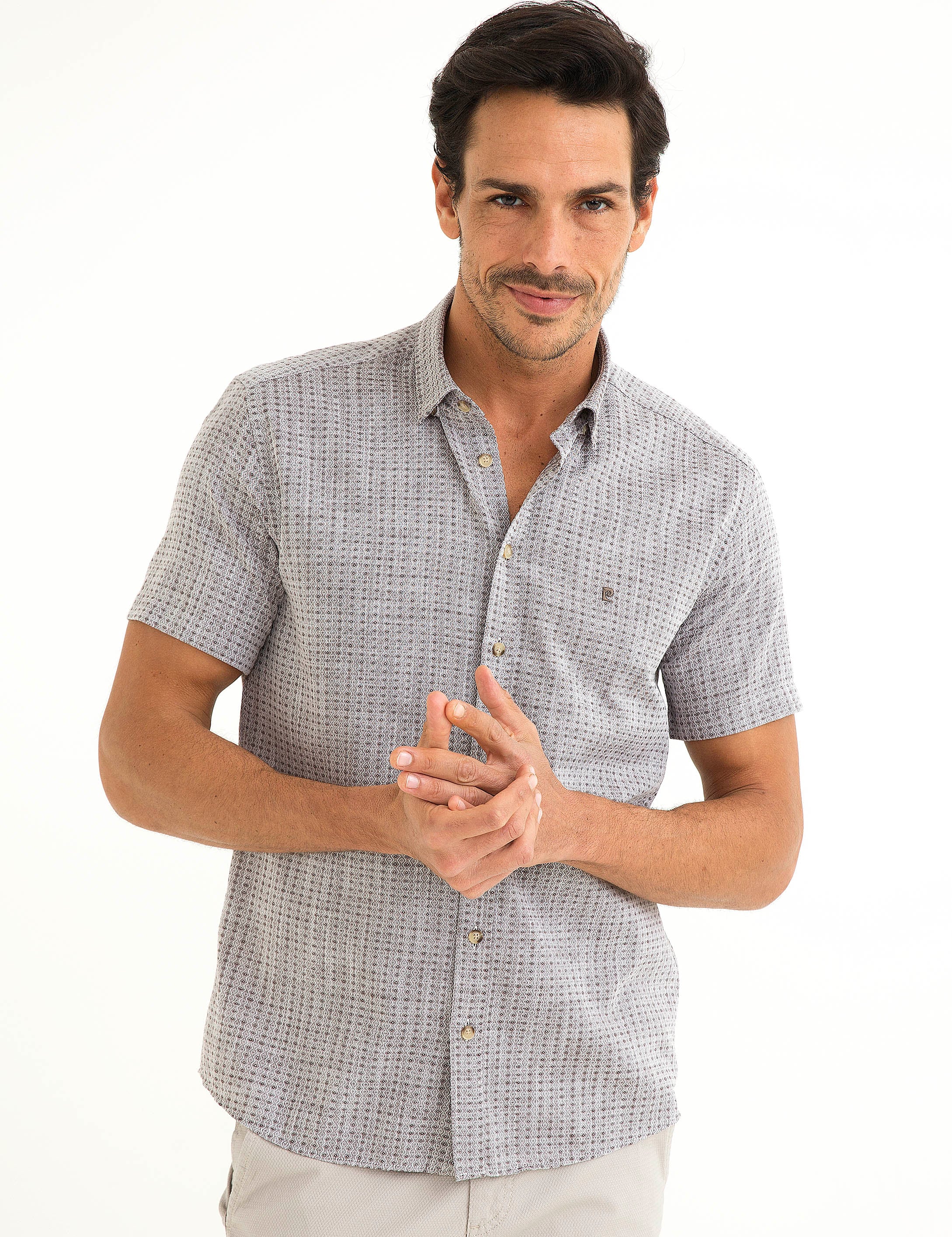 Kahverengi Slim Fit Kısa Kollu Gömlek