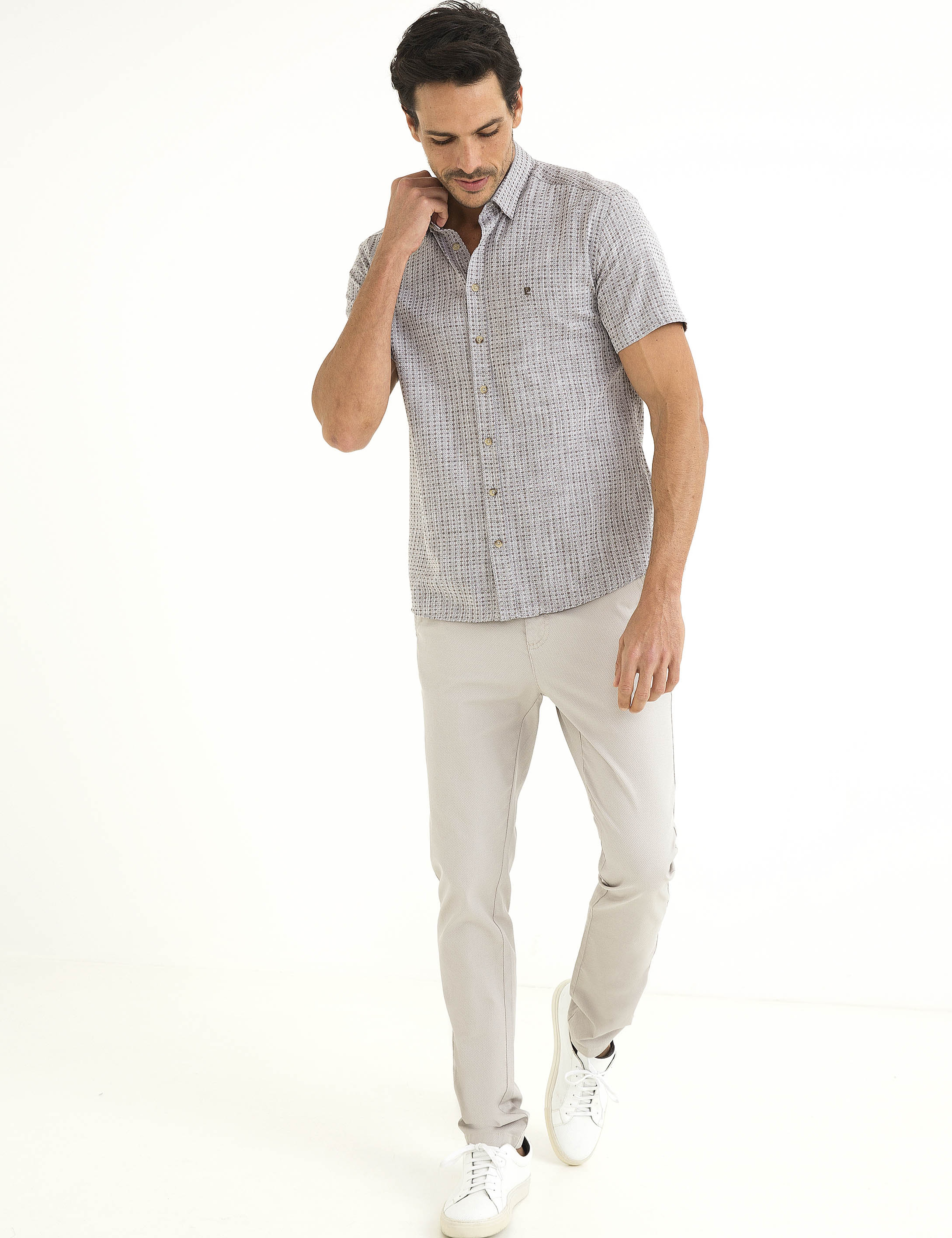 Kahverengi Slim Fit Kısa Kollu Gömlek - Image 2