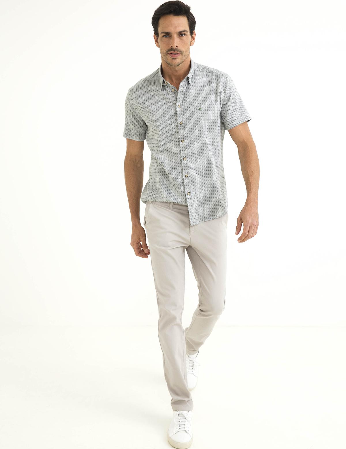 Yeşil Slim Fit Kısa Kol Gömlek - 50188499019