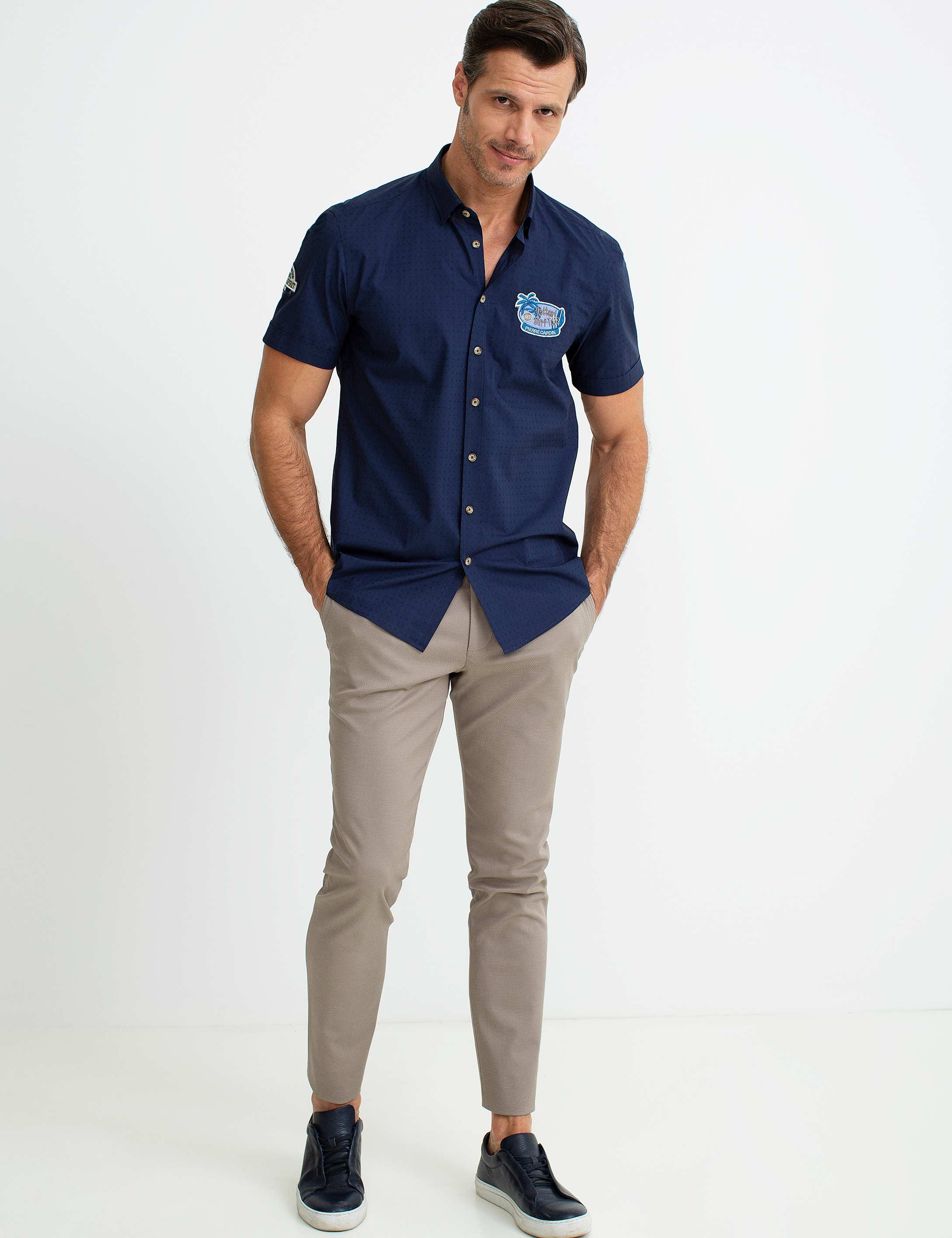 Lacivert Slim Fit Kısa Kollu Gömlek - Image 2