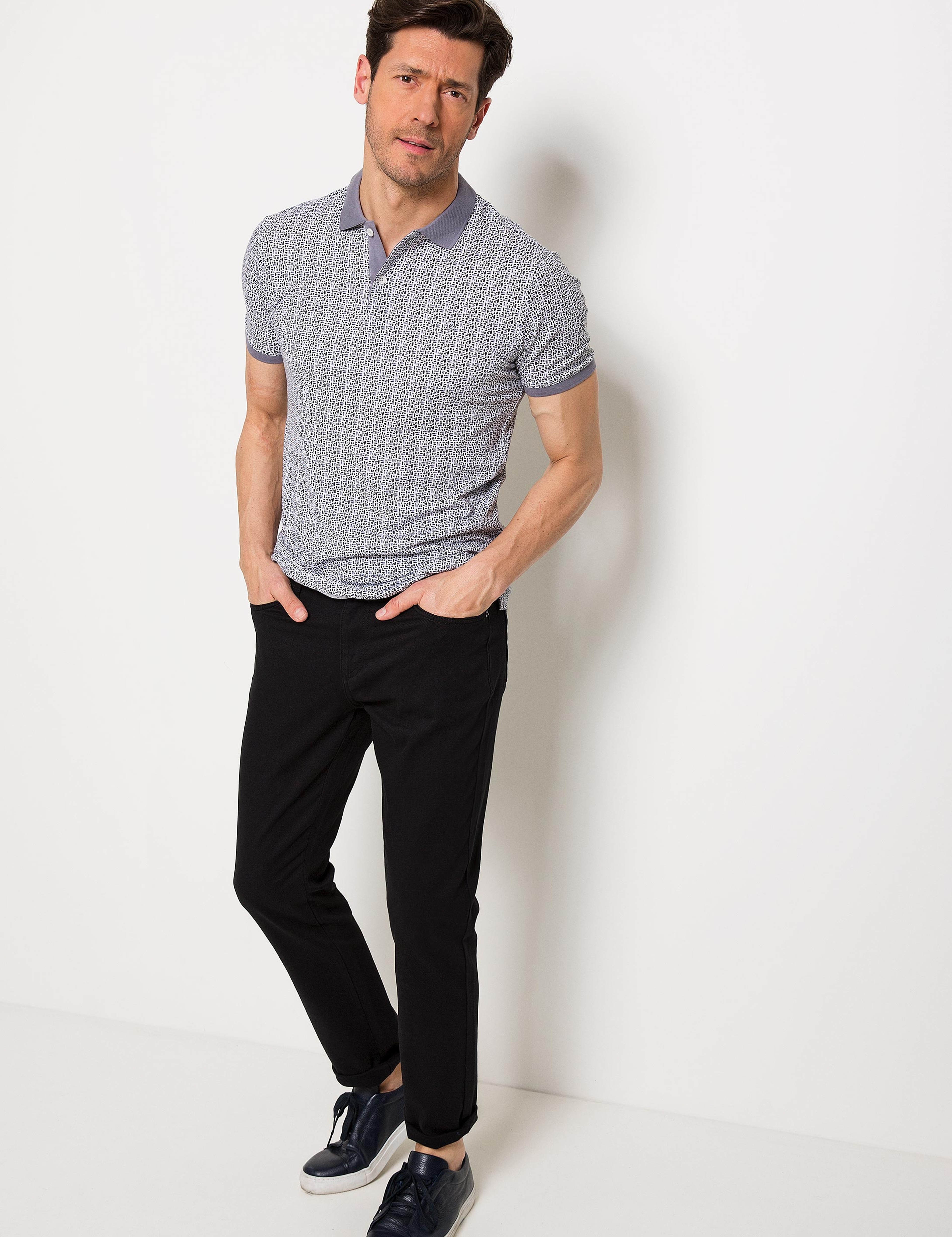 Gri Slim Fit Polo Yaka T-Shirt - Image 2