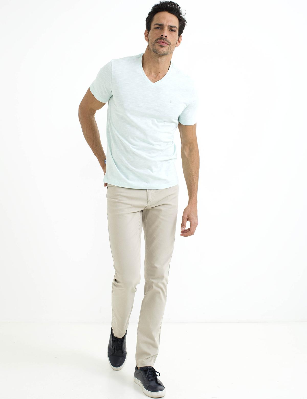 Mint Slim Fit V Yaka Basic T-Shirt - 50188634005