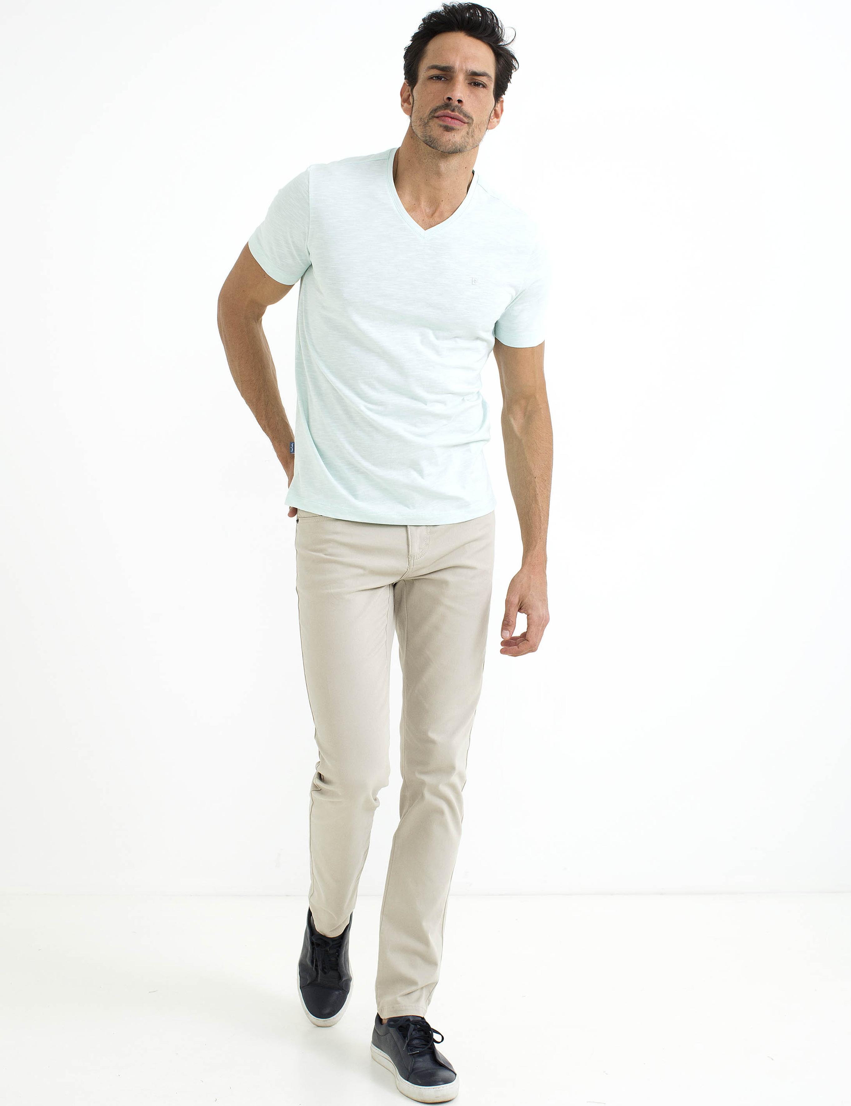 Mint Slim Fit V Yaka Basic T-Shirt