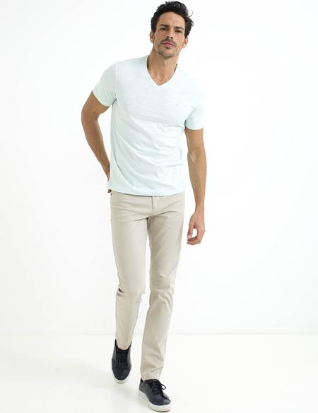 Mint Slim Fit V Yaka Basic T-Shirt - 50188634005