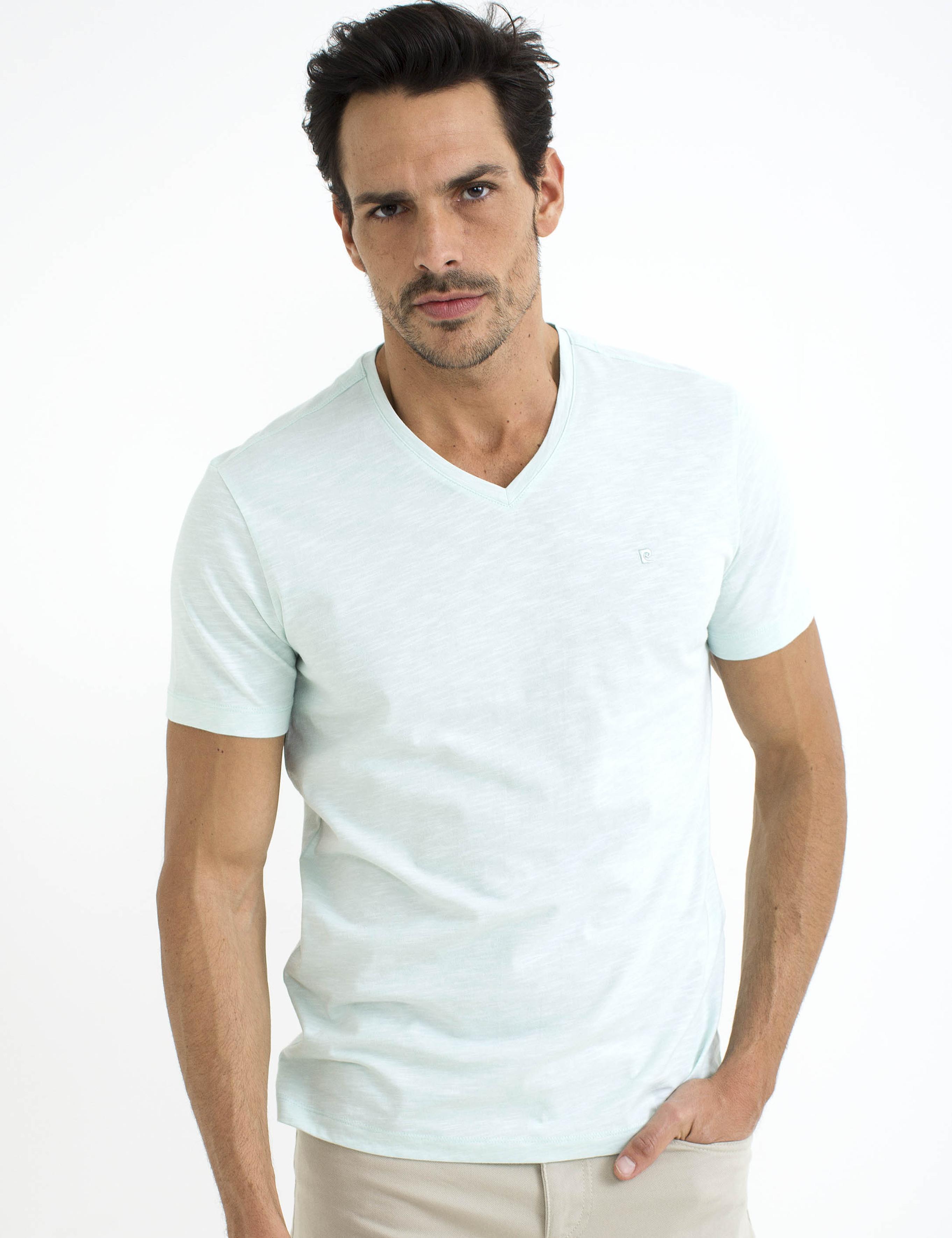 Mint Slim Fit V Yaka Basic T-Shirt