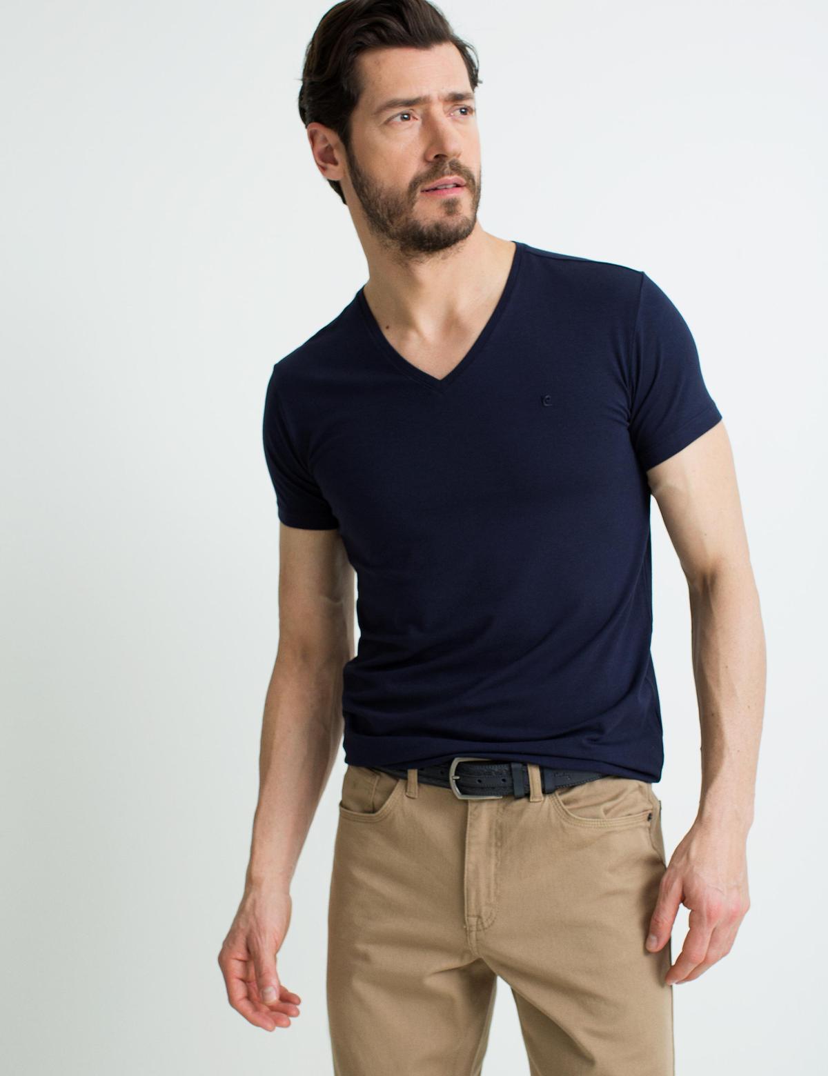 Lacivert Ex. Slim Fit Basic Tişört - 50188636024