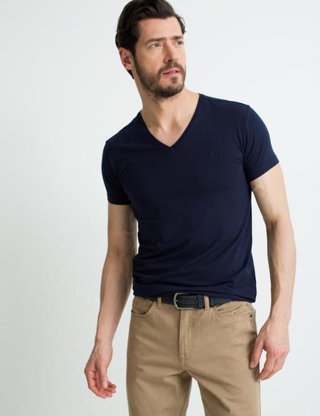 Lacivert Ex. Slim Fit Basic Tişört - 50188636024