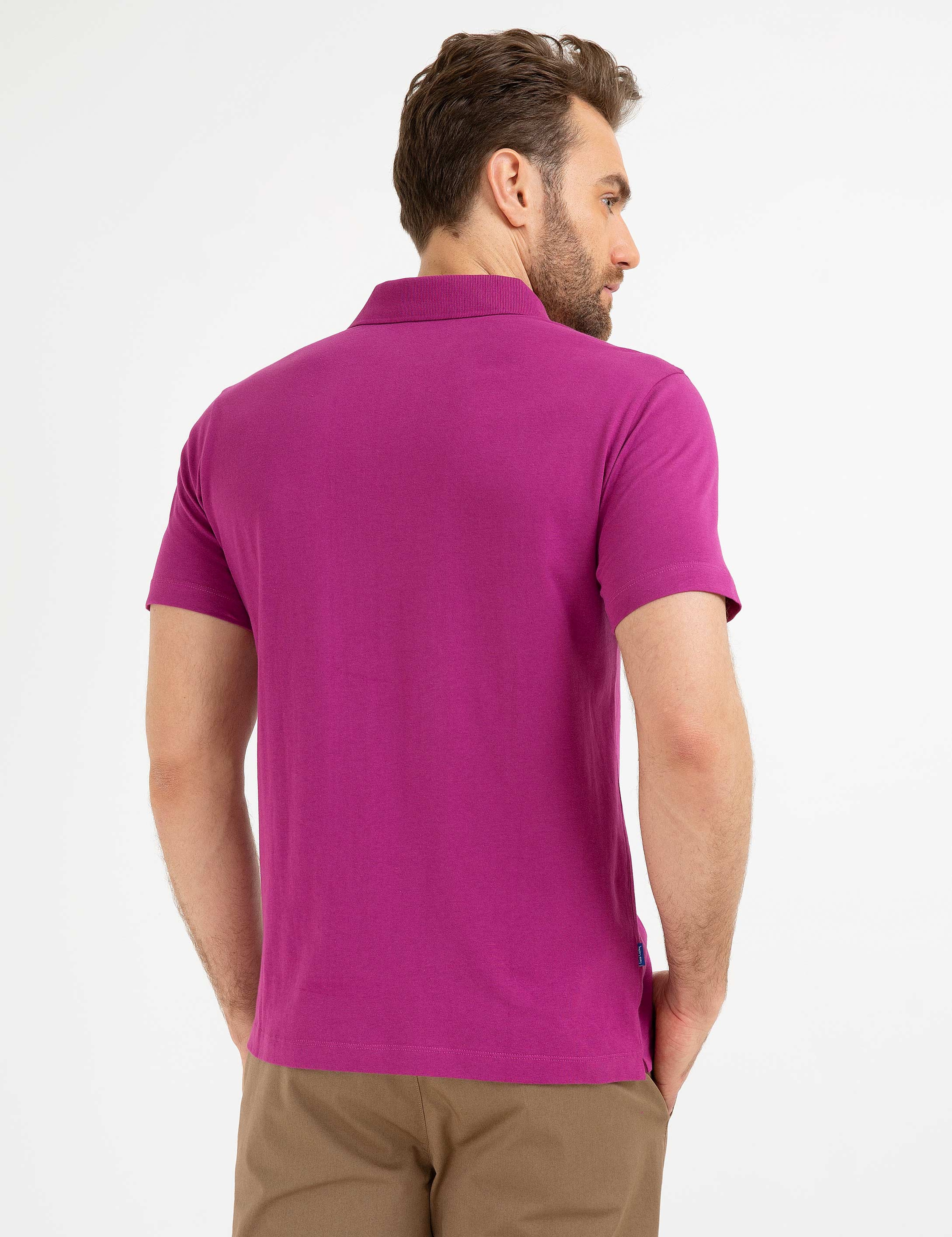 Fuşya Regular Fit Polo Yaka Basic Tişört - Image 2