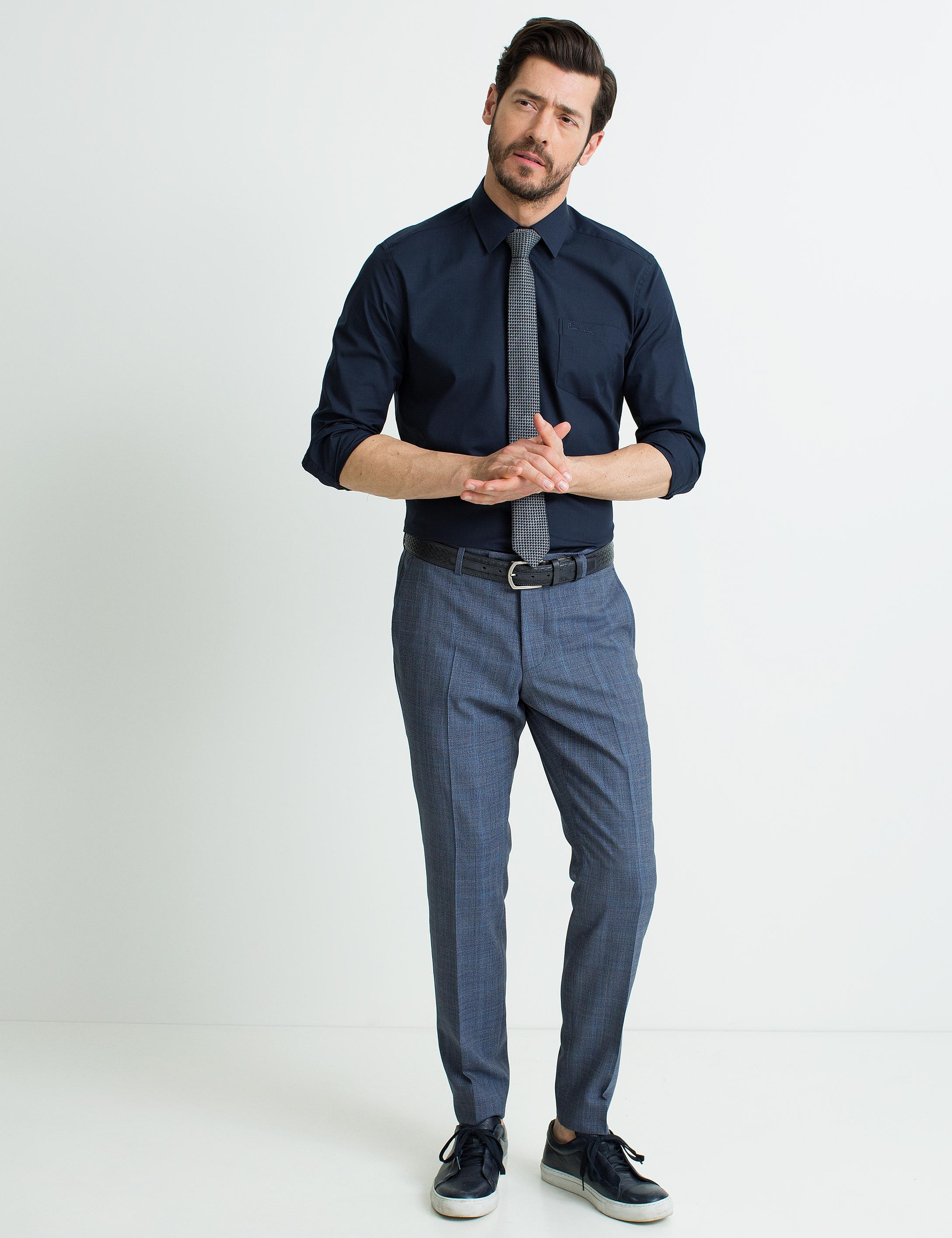 Lacivert Regular Fit Uzun Kollu Basic Gömlek - Image 2