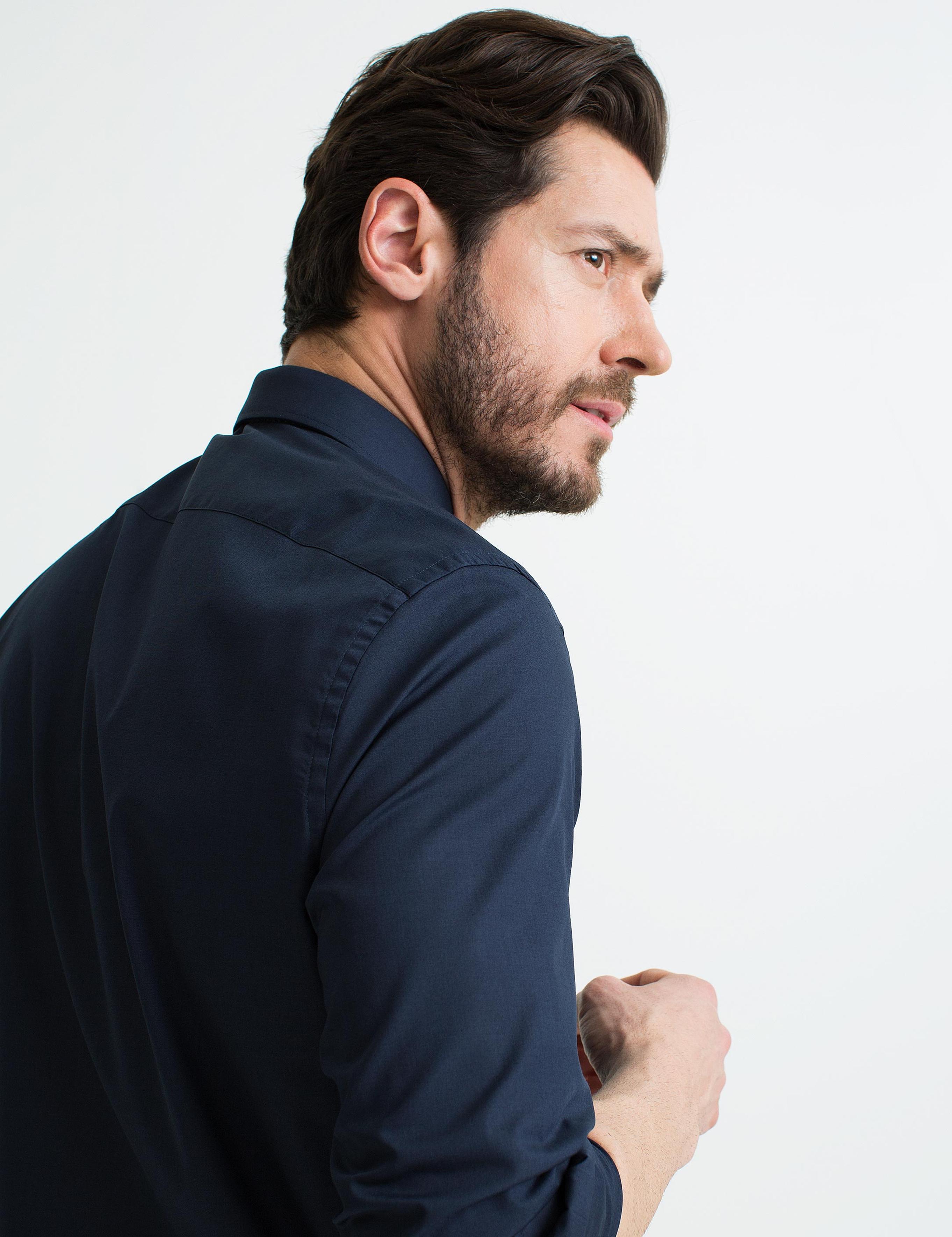 Lacivert Regular Fit Uzun Kollu Basic Gömlek