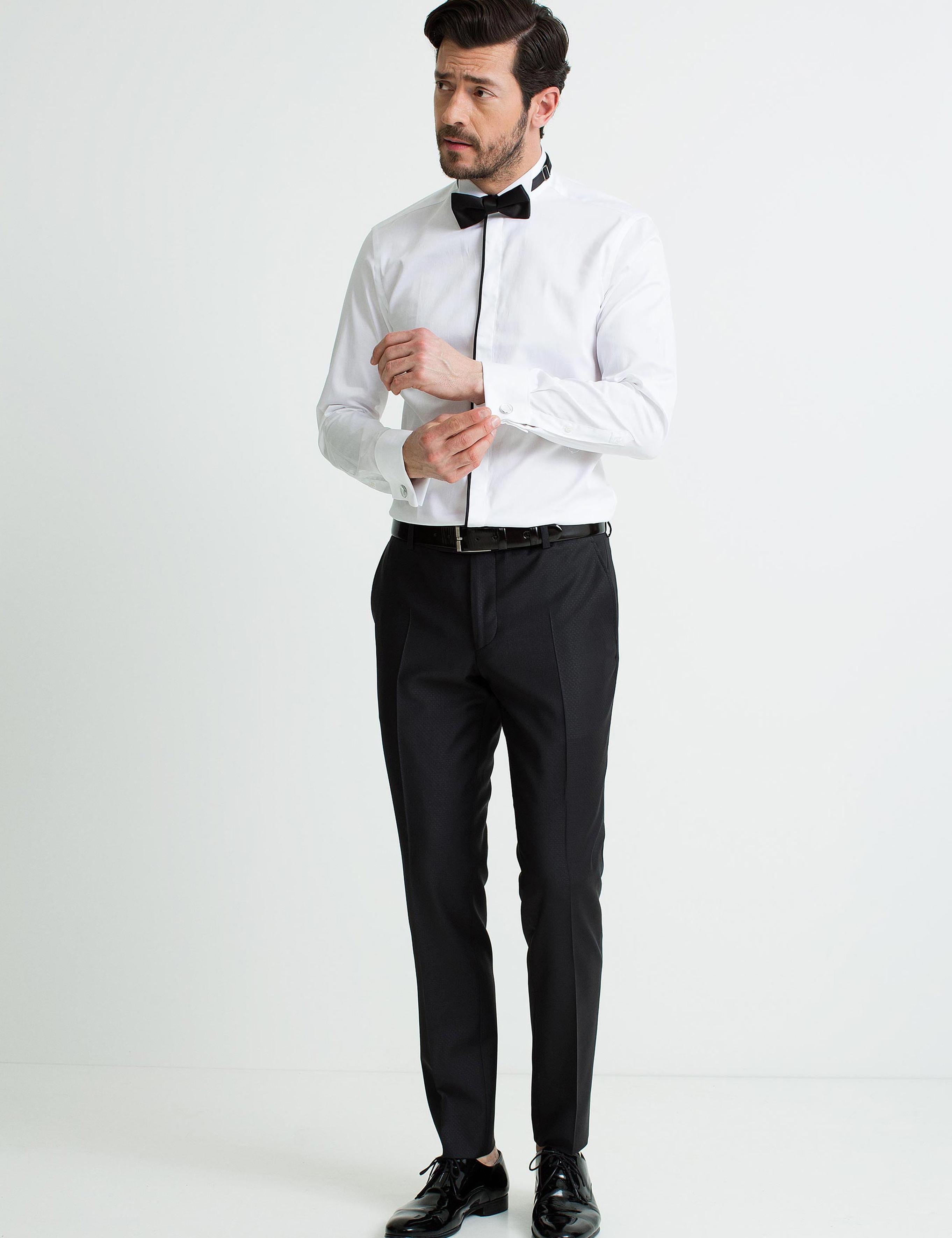 Beyaz Slim Fit Smokin Gömlek