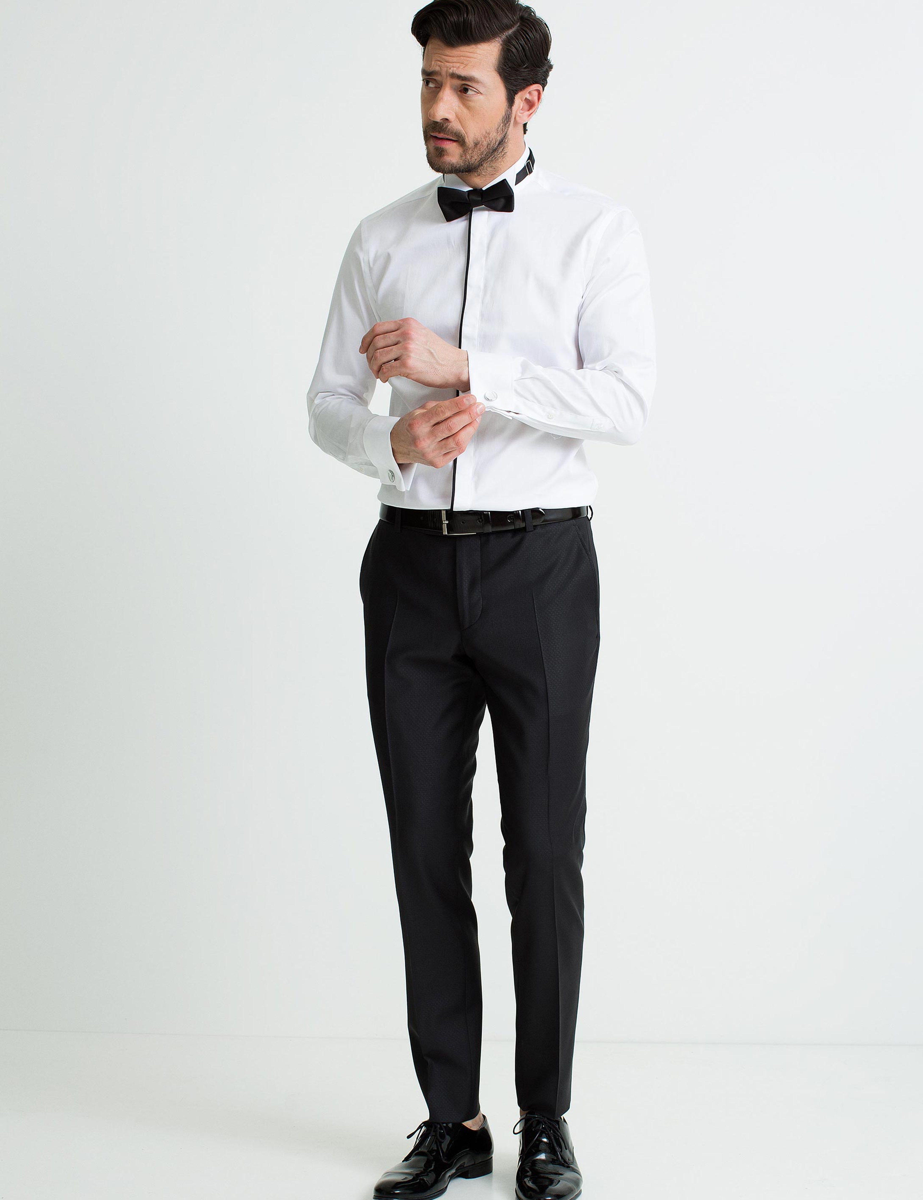Beyaz Slim Fit Smokin Gömlek - Image 2