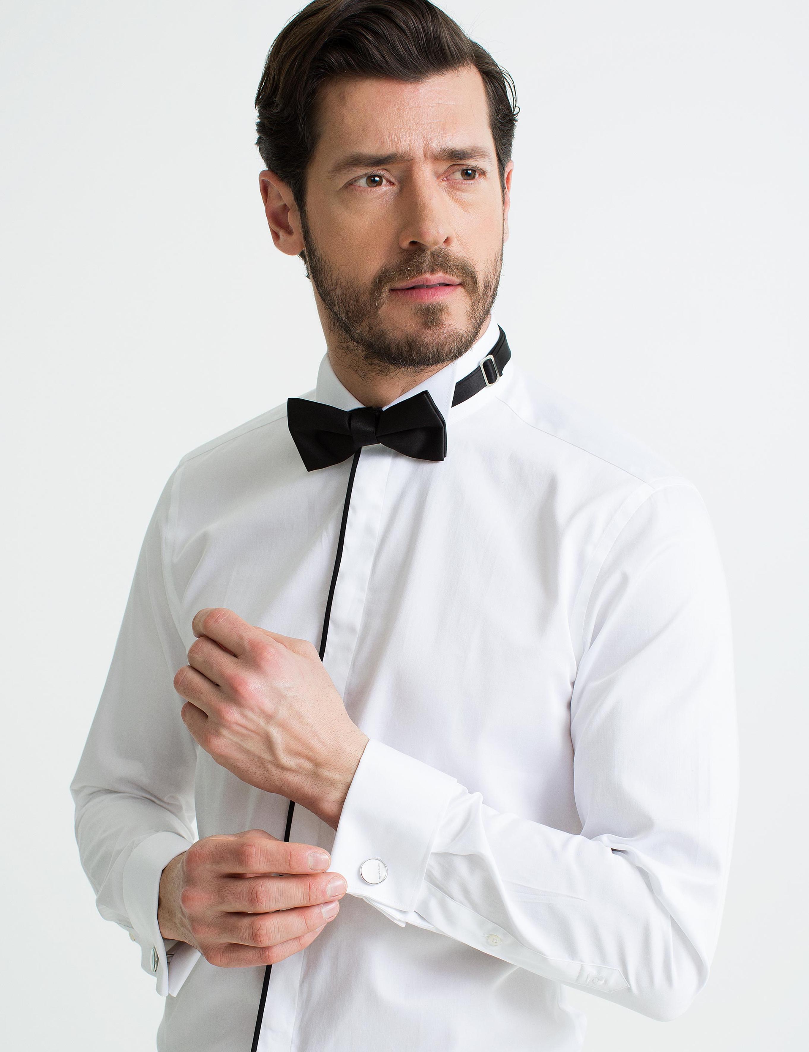 Beyaz Slim Fit Smokin Gömlek