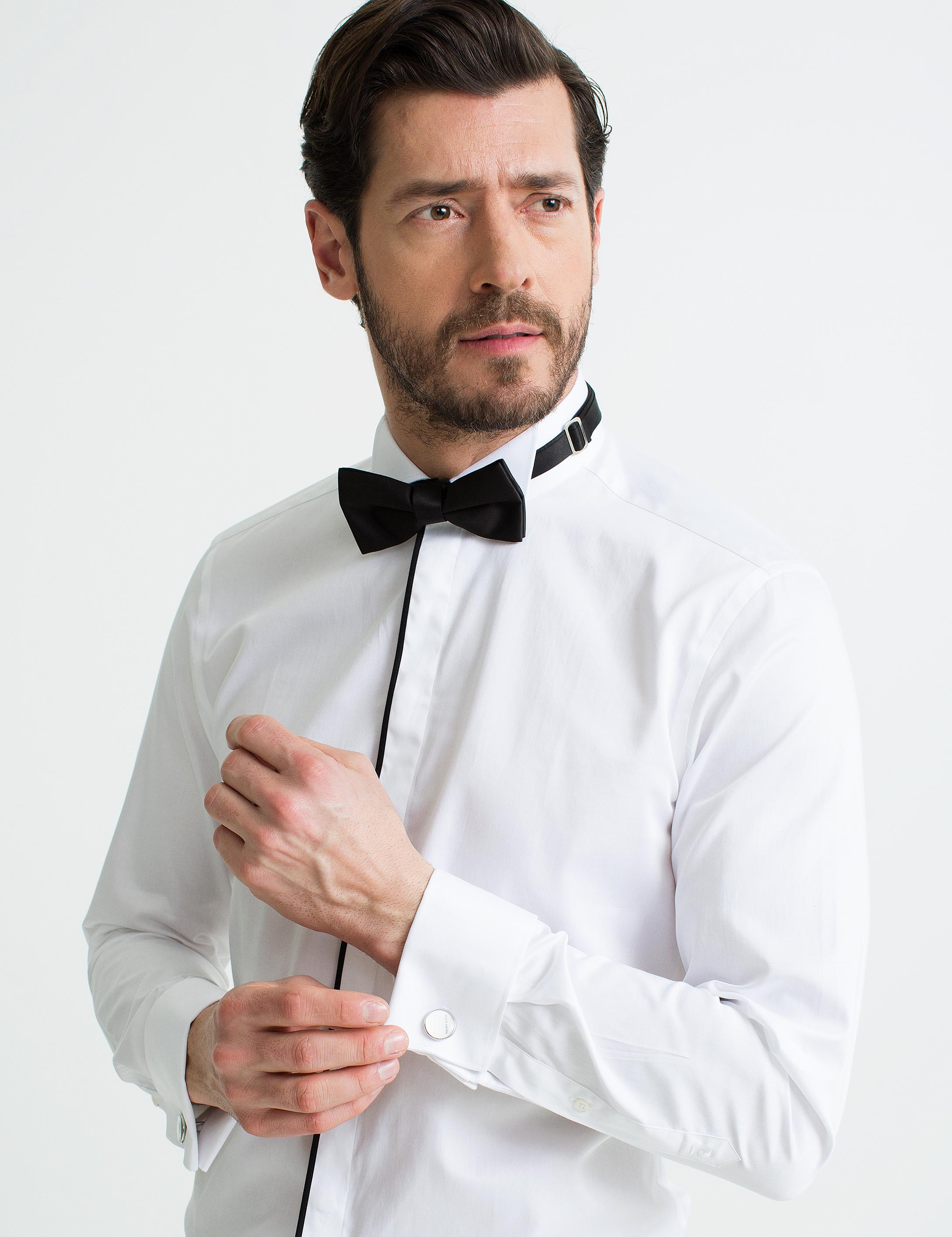 Beyaz Slim Fit Smokin Gömlek - Image 1