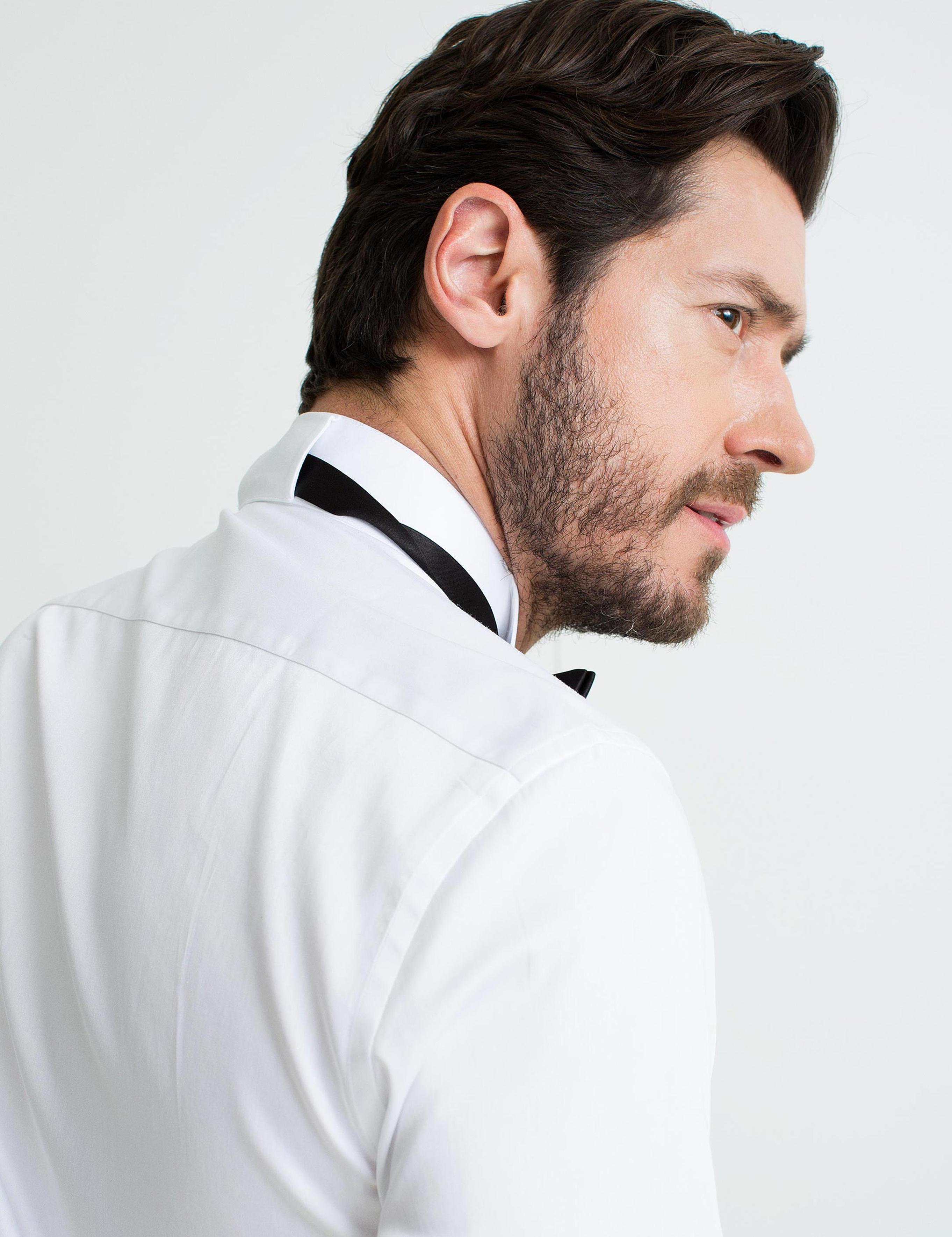 Beyaz Slim Fit Smokin Gömlek