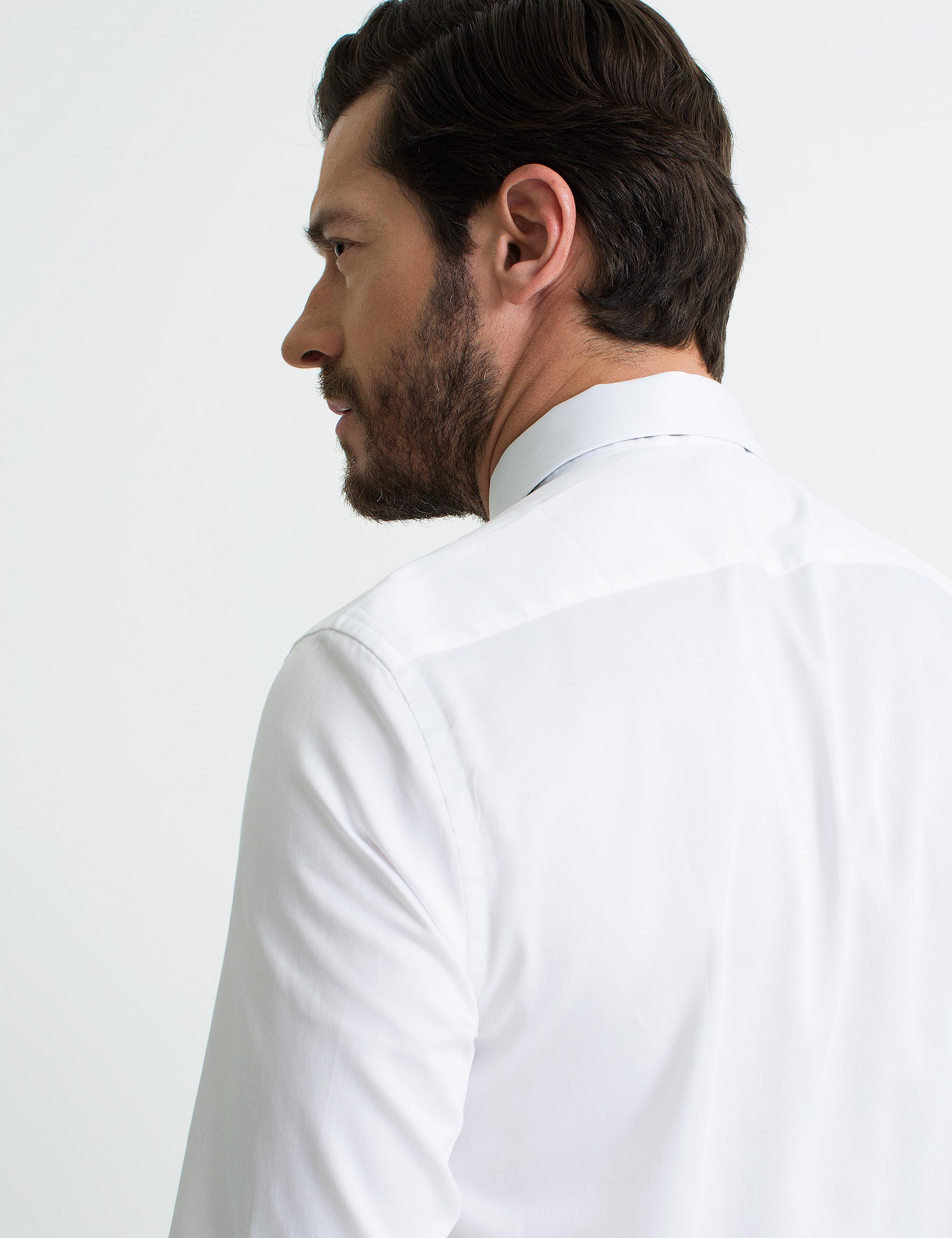 Beyaz Slim Fit Uzun Kollu Basic Gömlek - Image 3