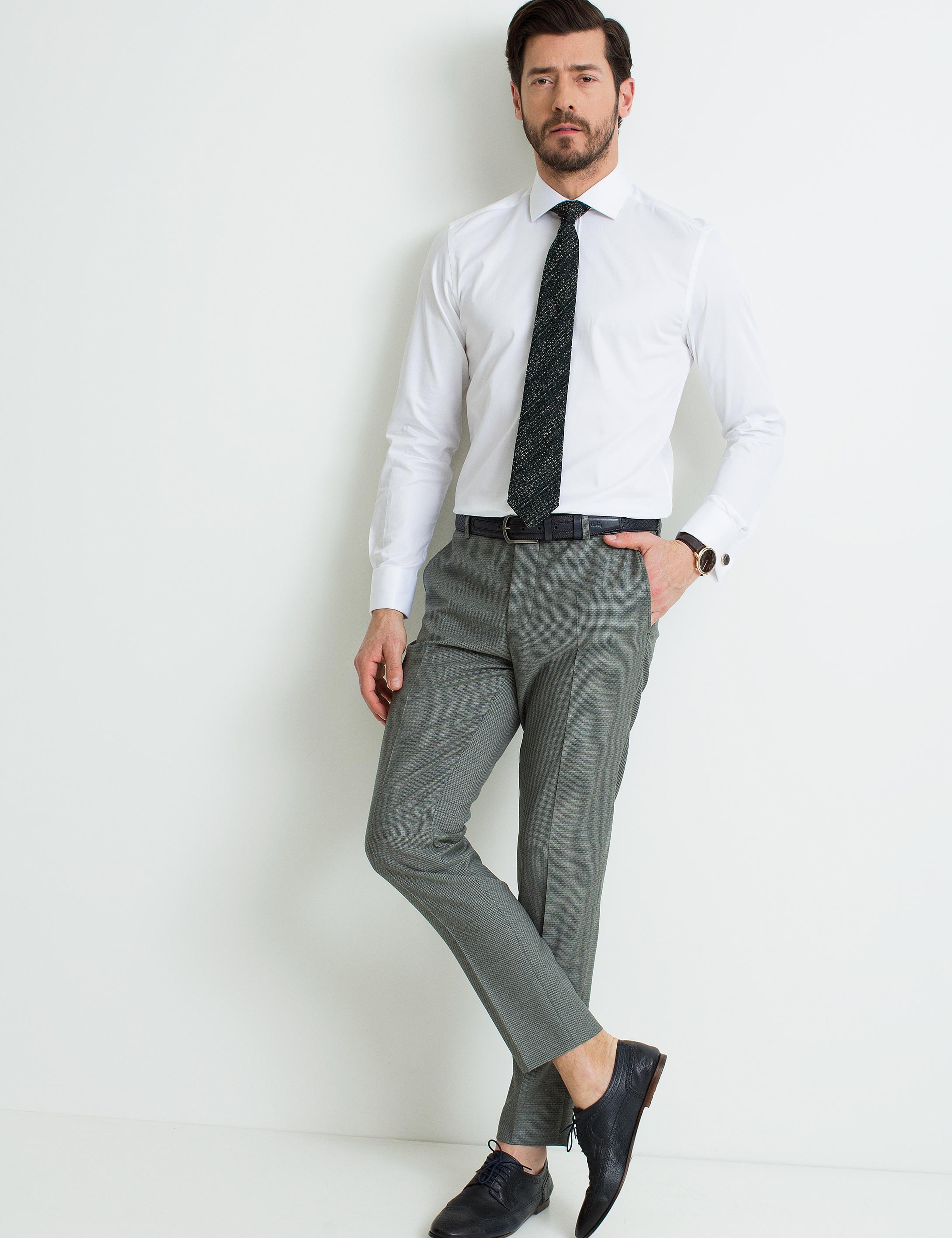 Beyaz Slim Fit Uzun Kollu Basic Gömlek - Image 2