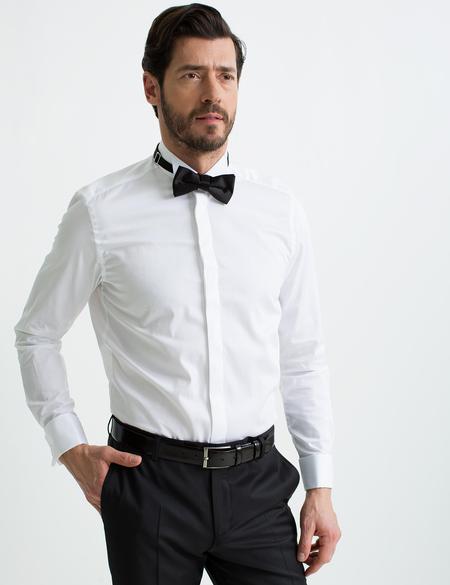 Beyaz Slim Fit Smokin Gömlek - 50189522006