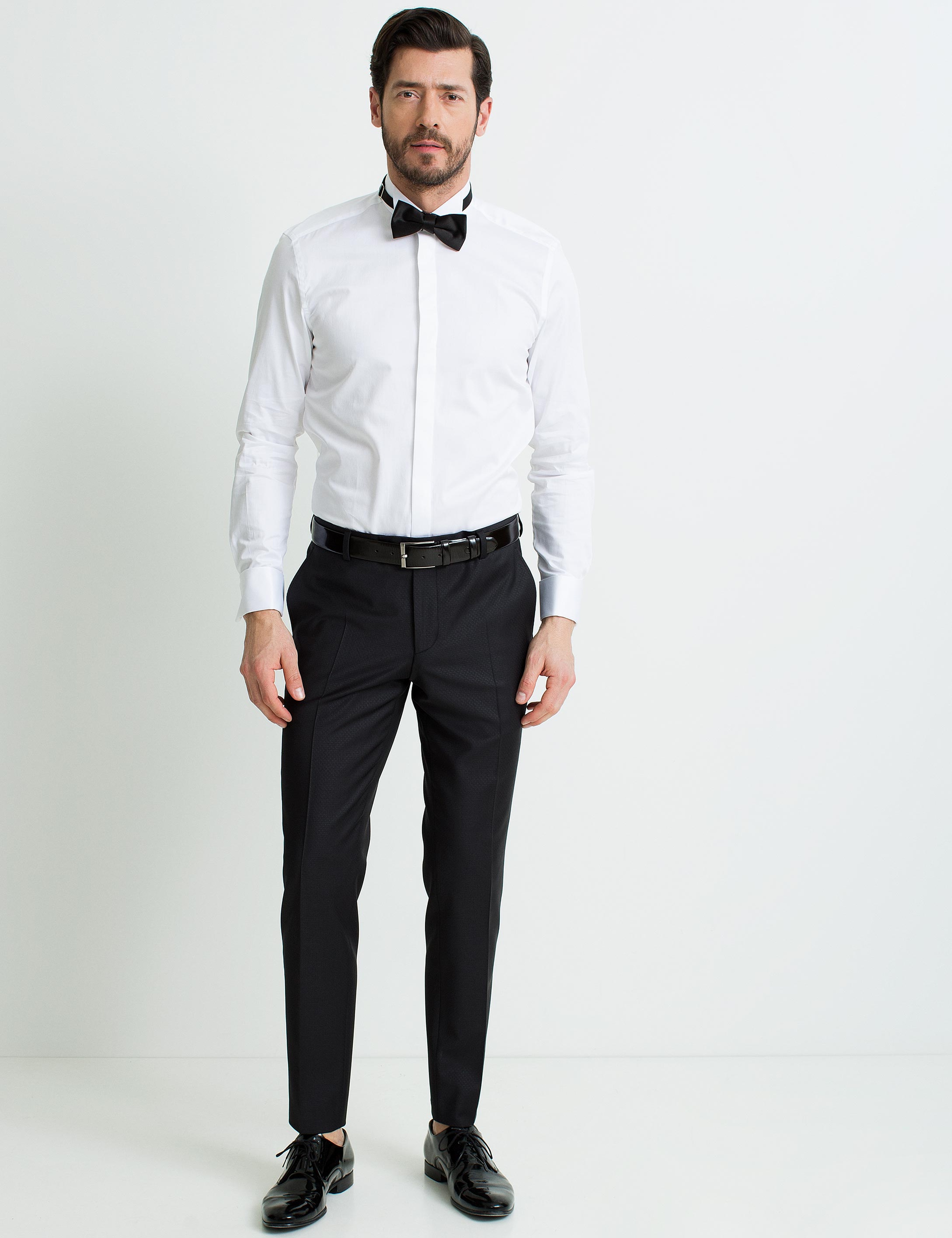 Beyaz Slim Fit Smokin Gömlek