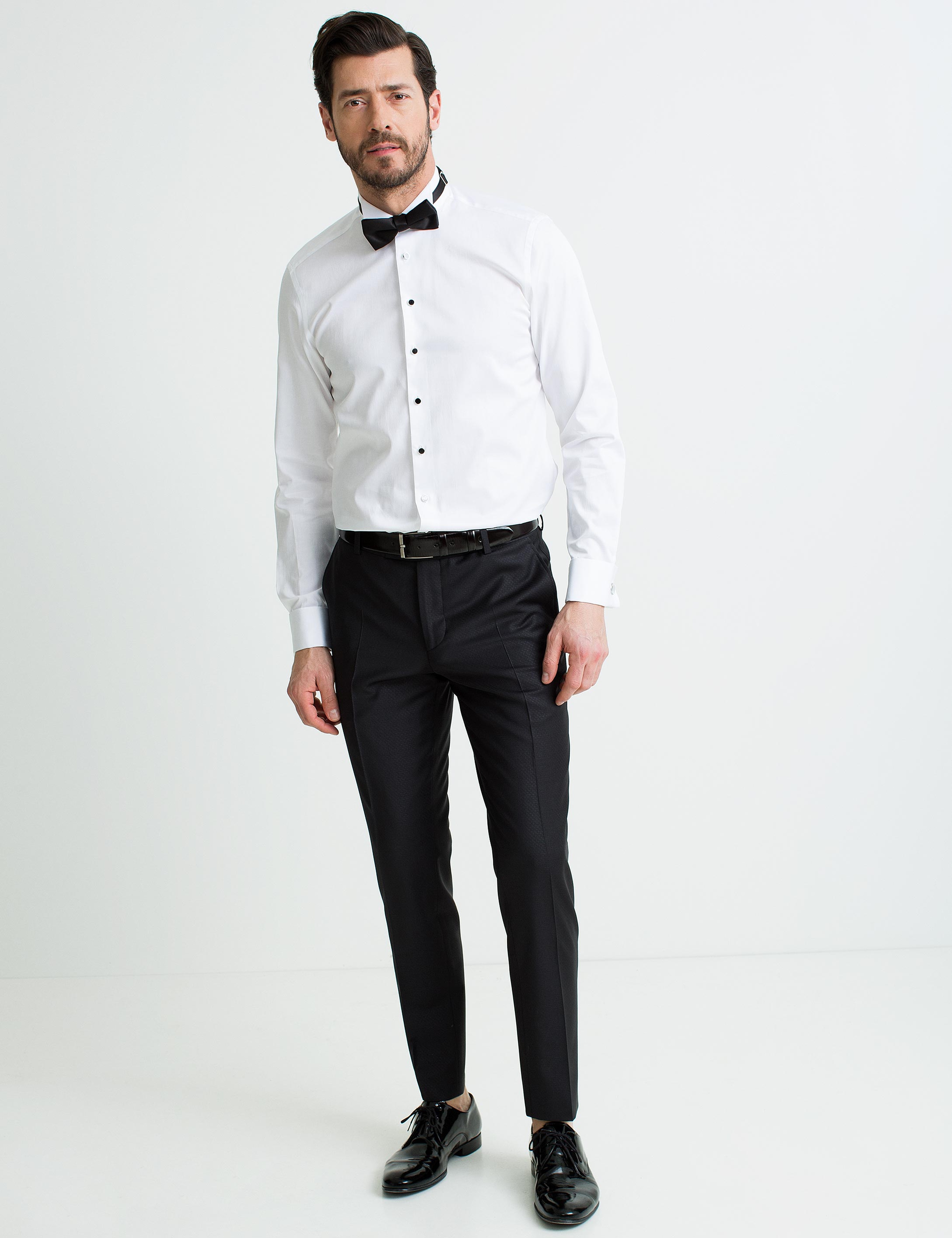 Beyaz Slim Fit Smokin Gömlek - Image 2