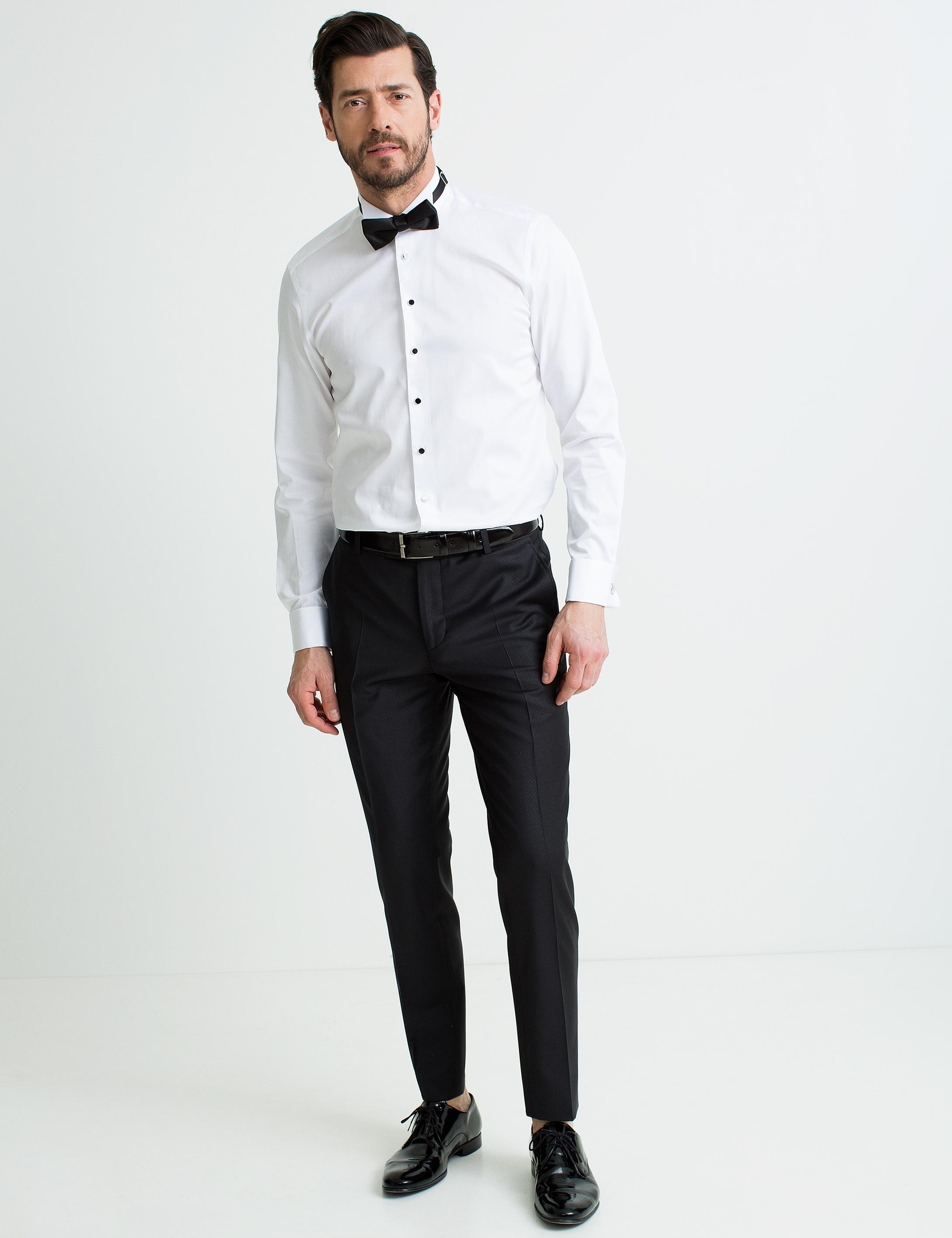 Beyaz Slim Fit Smokin Gömlek
