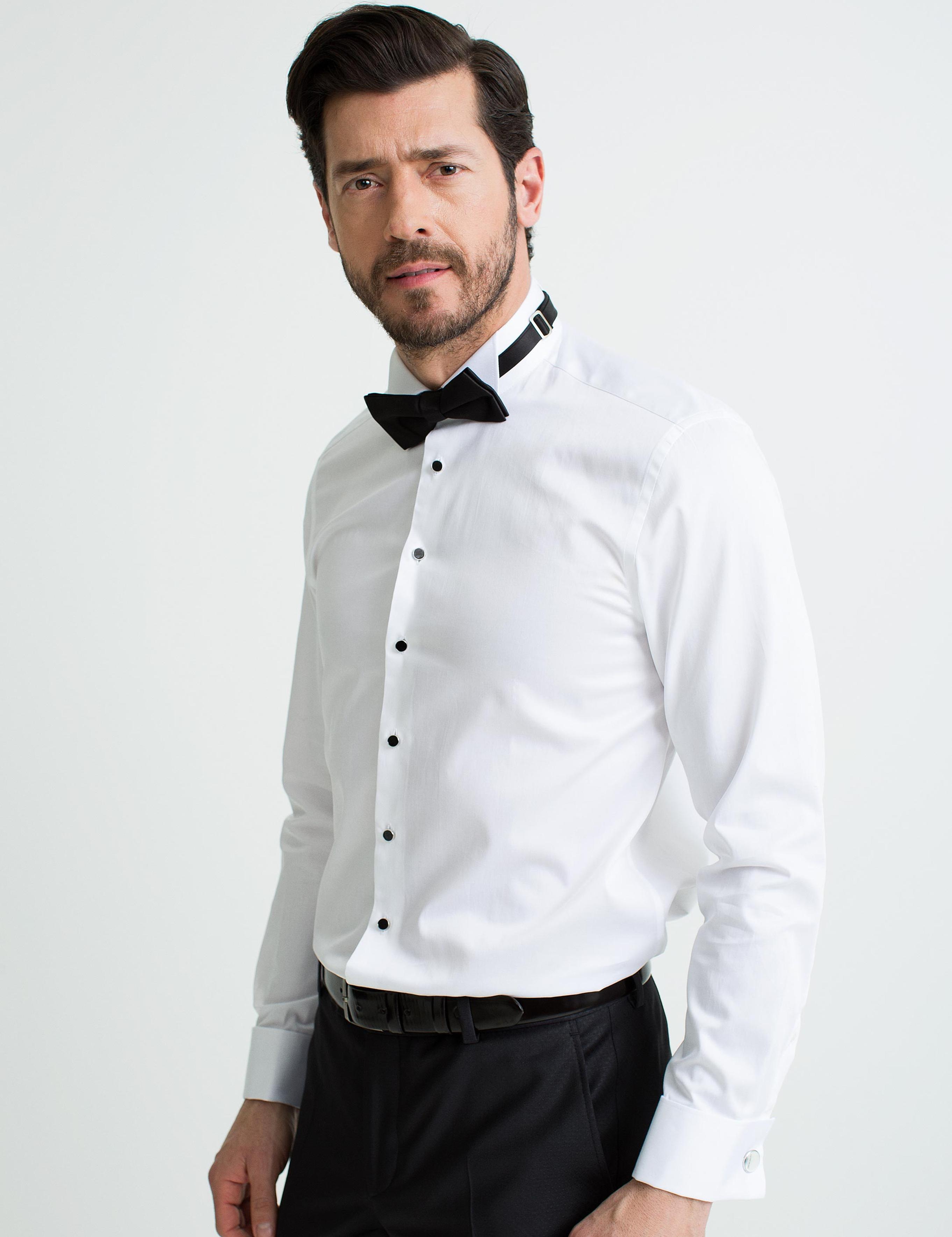 Beyaz Slim Fit Smokin Gömlek