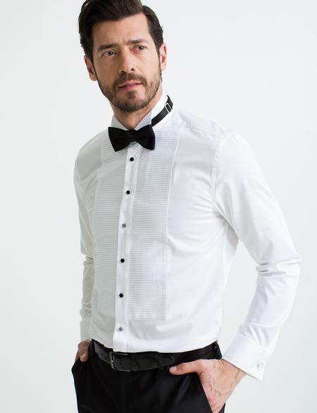 Beyaz Slim Fit Smokin Gömlek - 50189527007