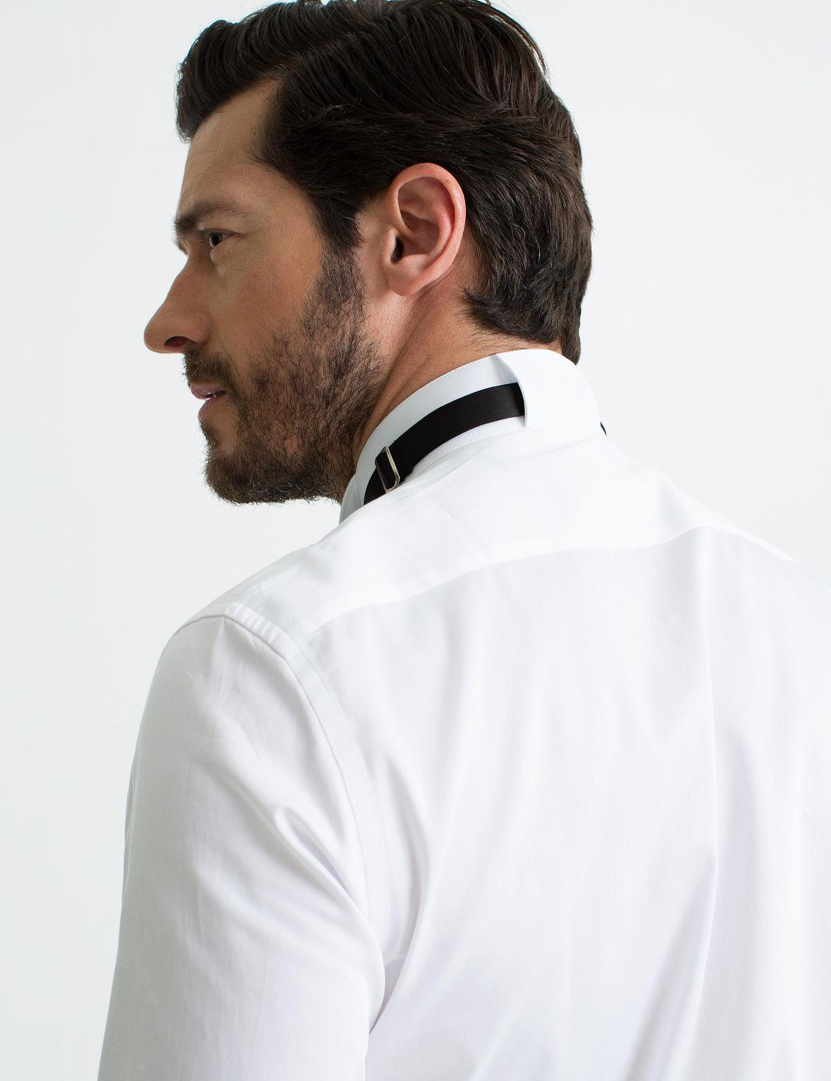 Beyaz Slim Fit Smokin Gömlek - 50189527007