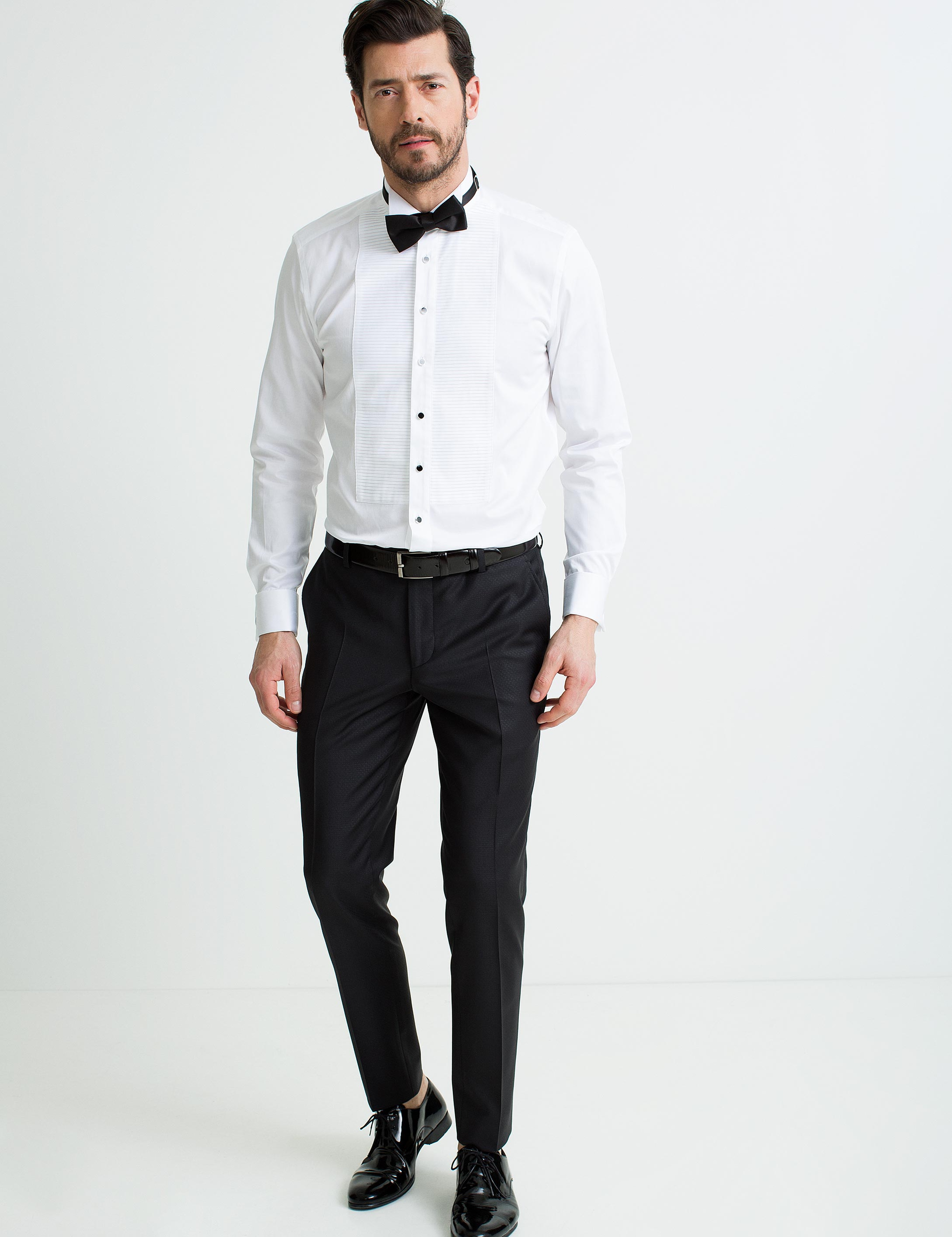Beyaz Slim Fit Smokin Gömlek - Image 2