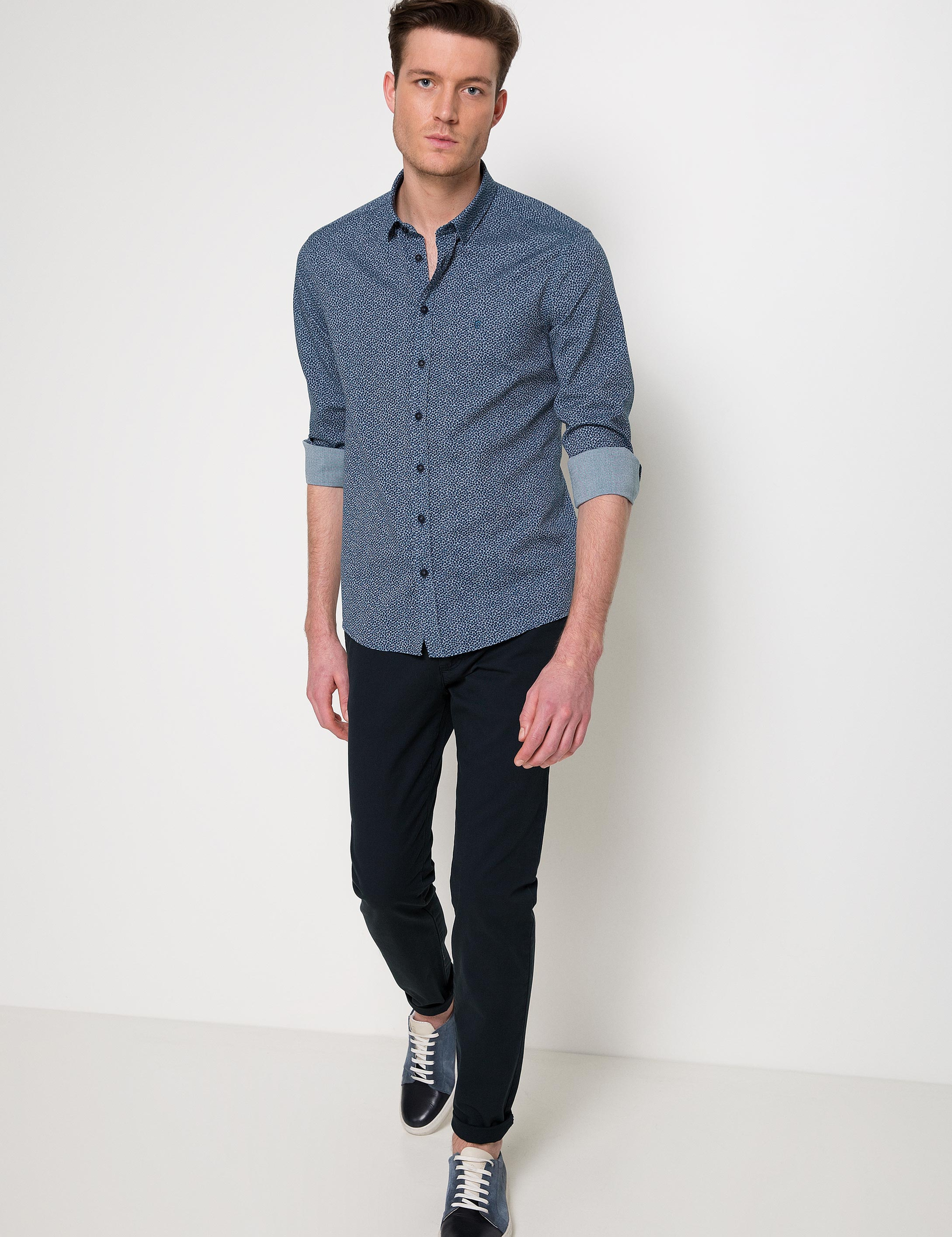 Lacivert Slim Fit Chino Pantolon - Image 1