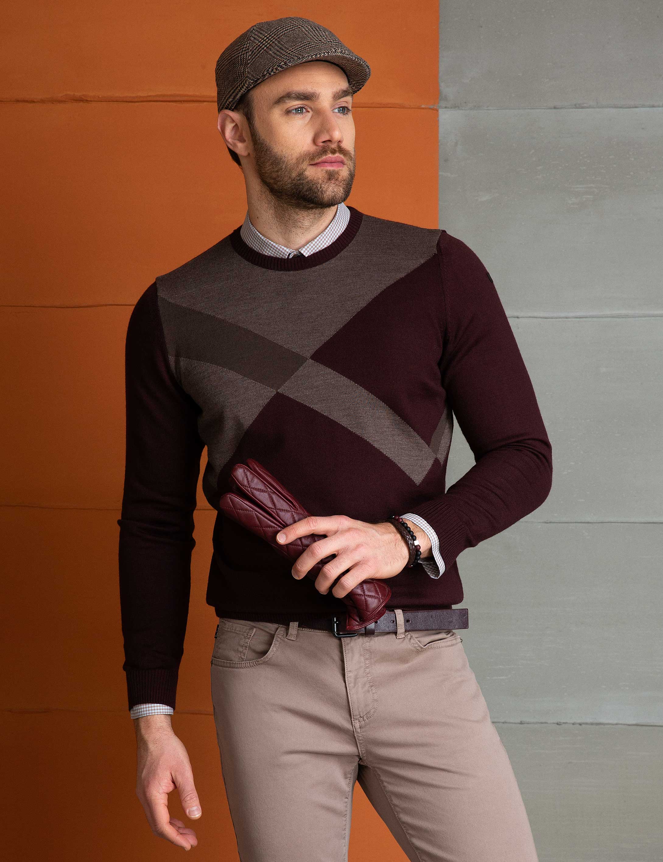 Bordo Slim Fit Yün Karışımlı Triko Kazak