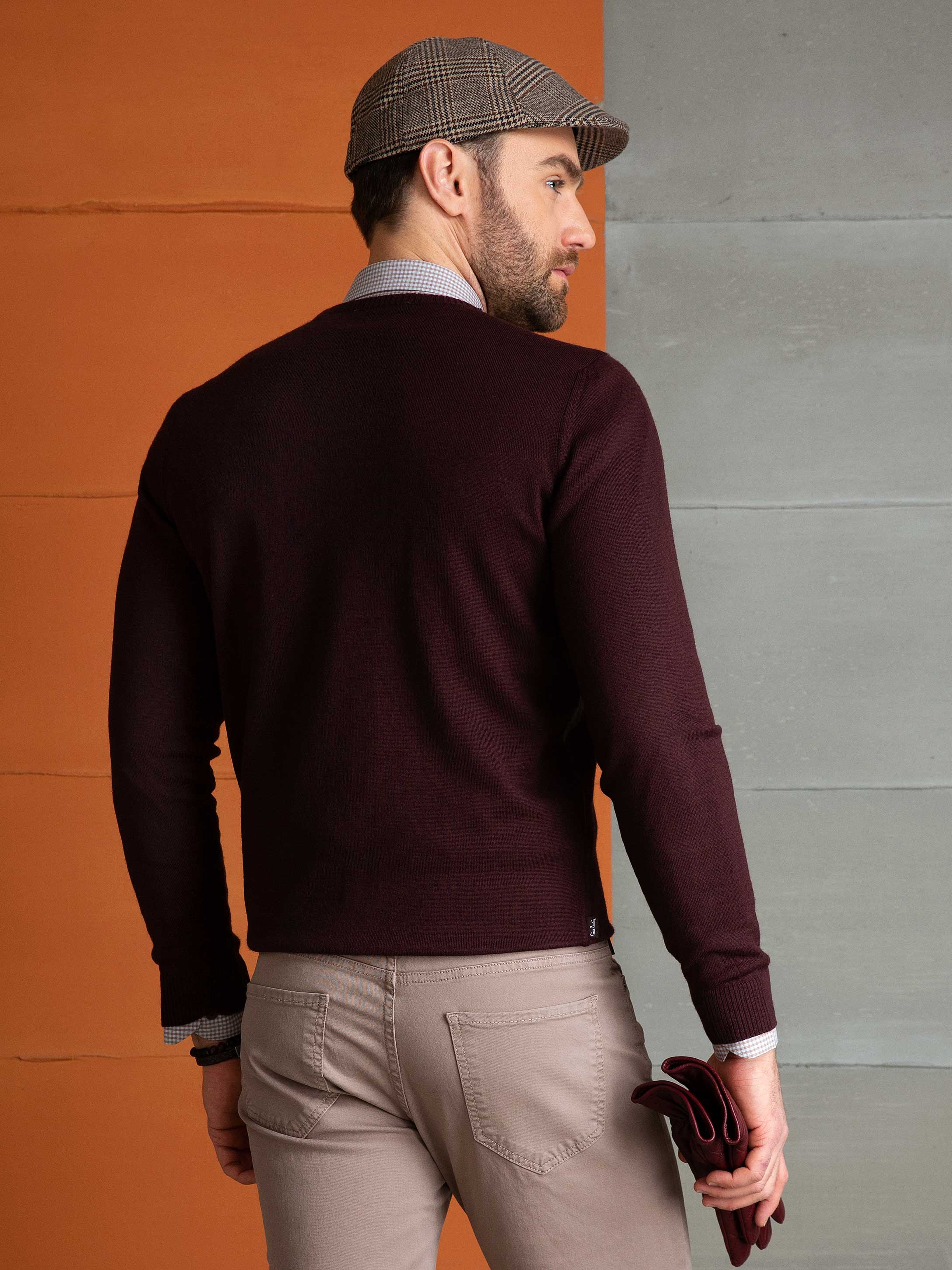 Bordo Slim Fit Yün Karışımlı Triko Kazak - Image 3