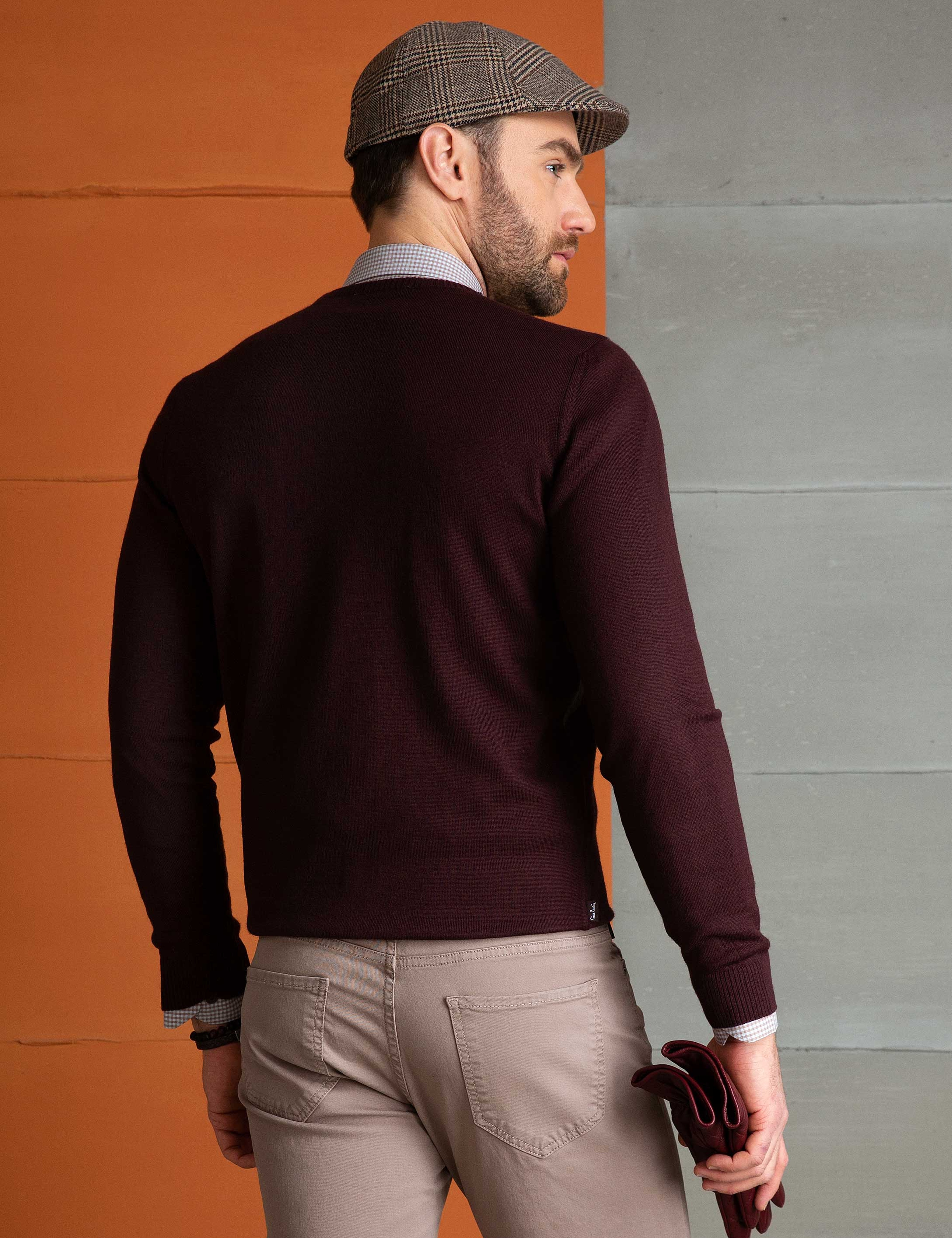 Bordo Slim Fit Yün Karışımlı Triko Kazak