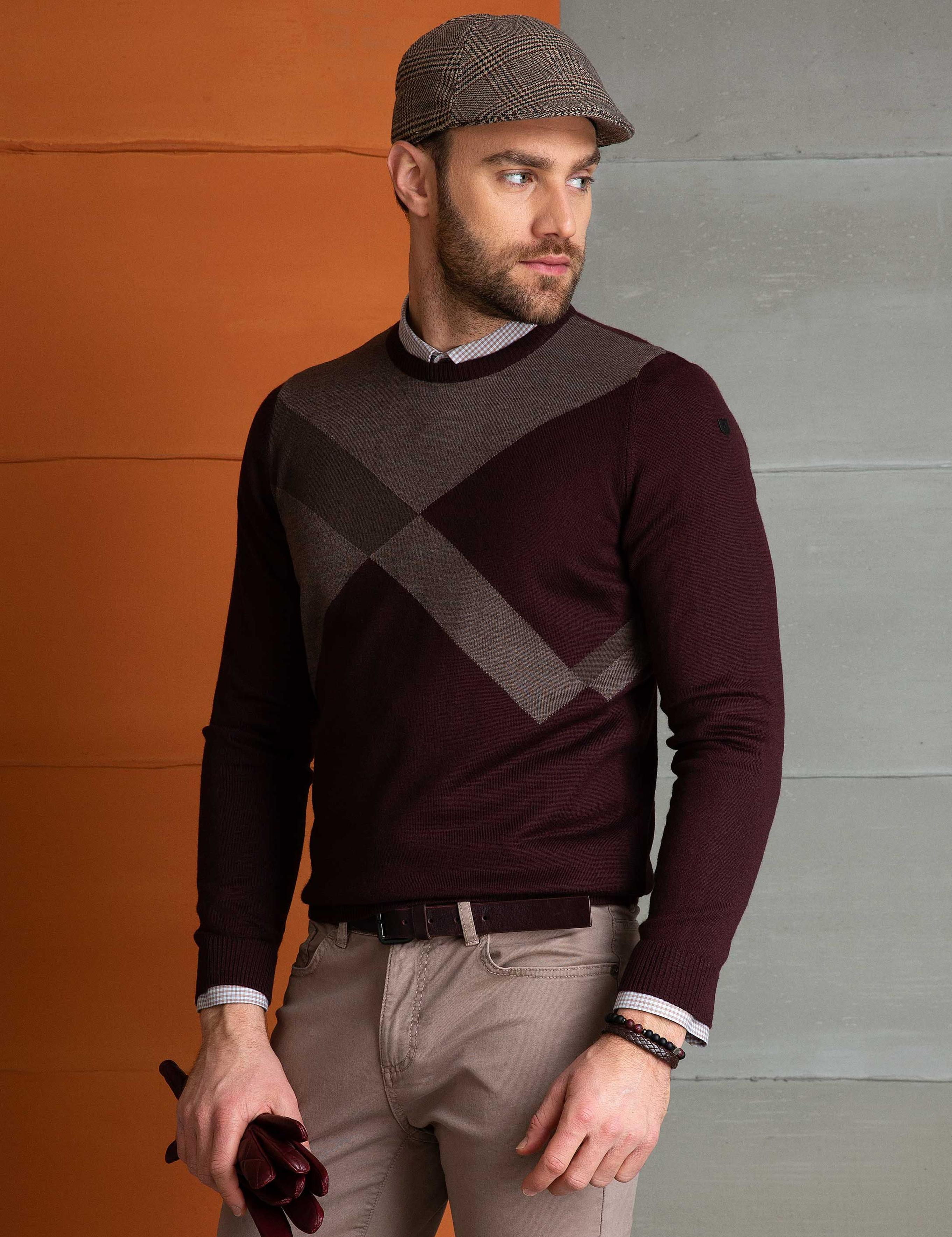 Bordo Slim Fit Yün Karışımlı Triko Kazak