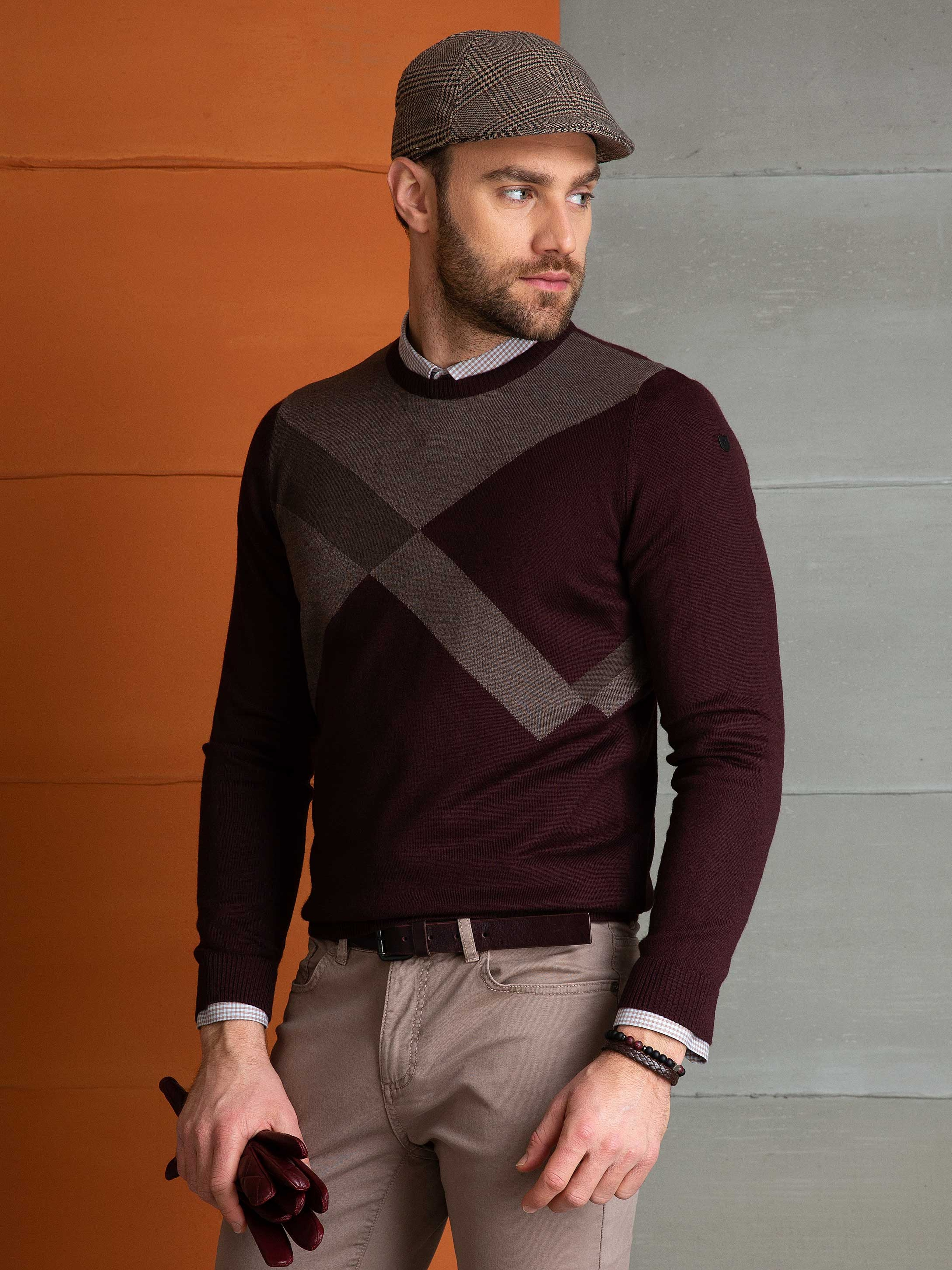 Bordo Slim Fit Yün Karışımlı Triko Kazak - Image 2