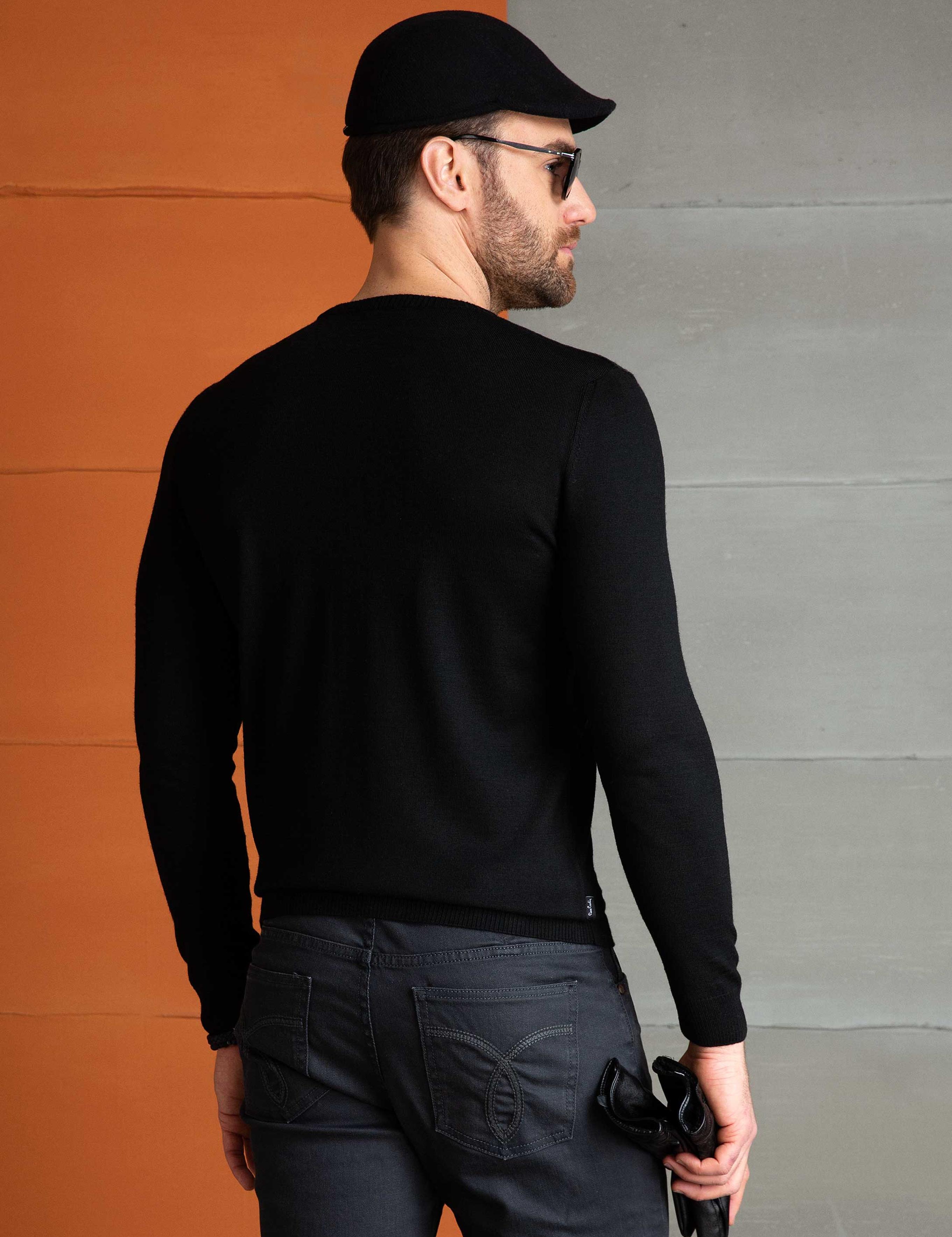 Siyah Slim Fit Bisiklet Yaka Triko Kazak