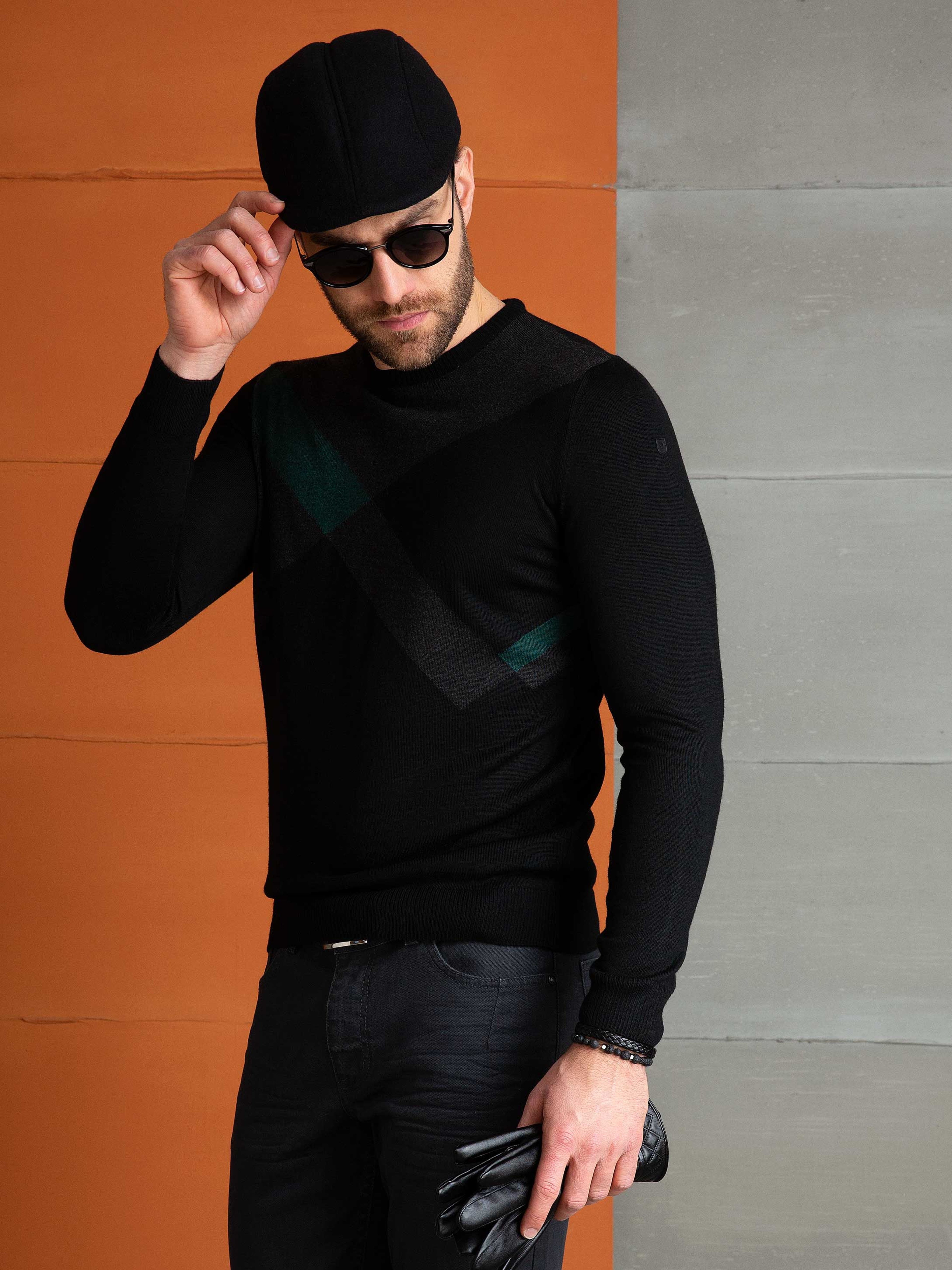 Siyah Slim Fit Bisiklet Yaka Triko Kazak - Image 2