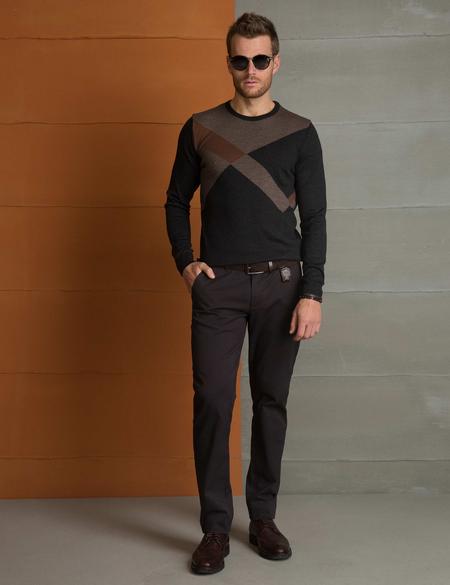 Antrasit Melanj Slim Fit Kazak - 50193346063