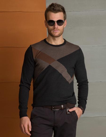 Antrasit Melanj Slim Fit Kazak - 50193346063