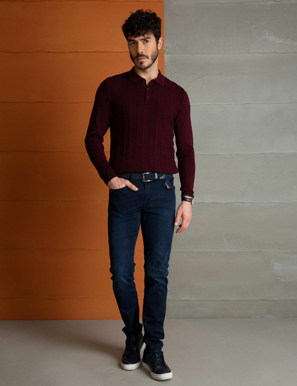 Bordo Slim Fit Kazak