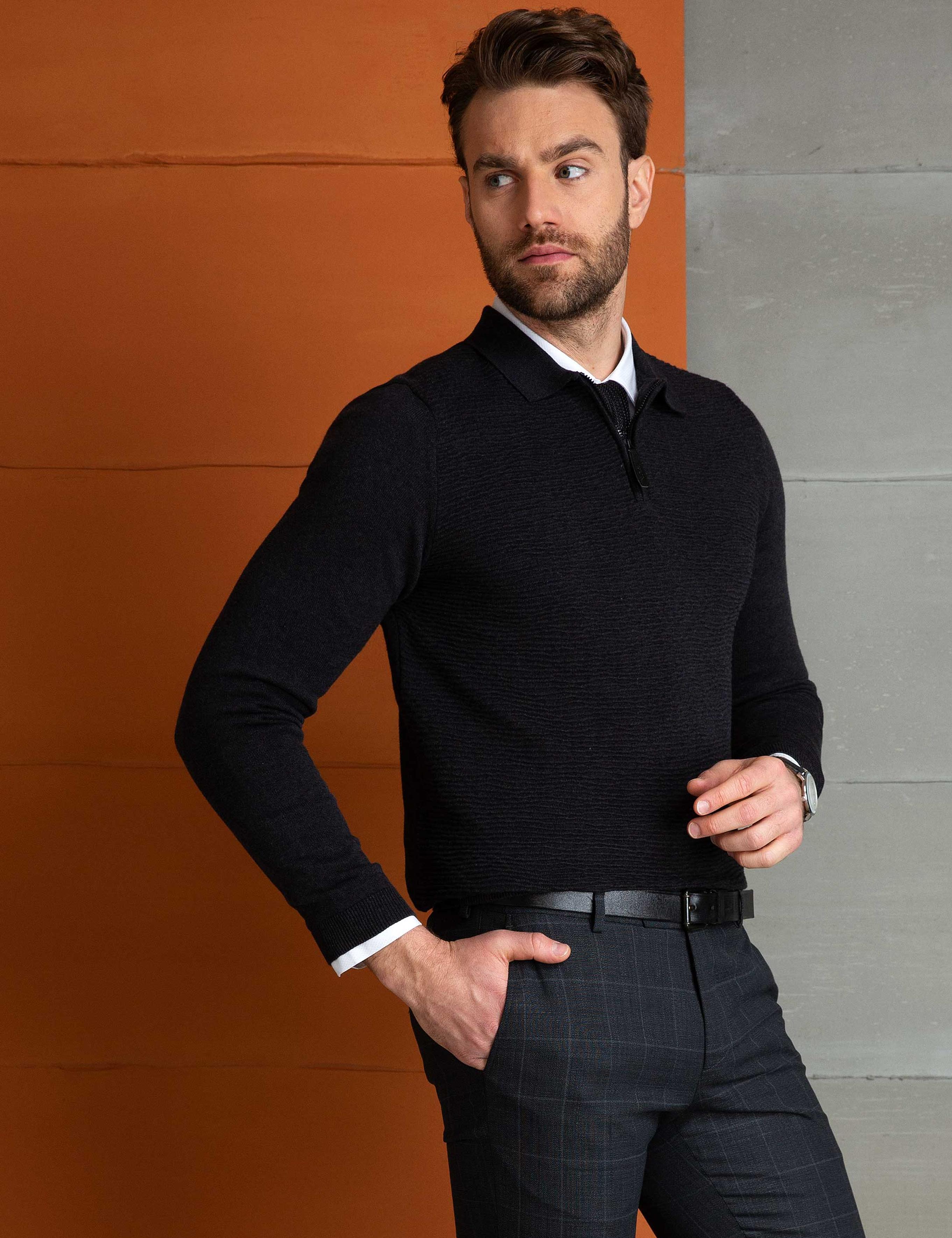 Antrasit Melanj Slim Fit Kazak