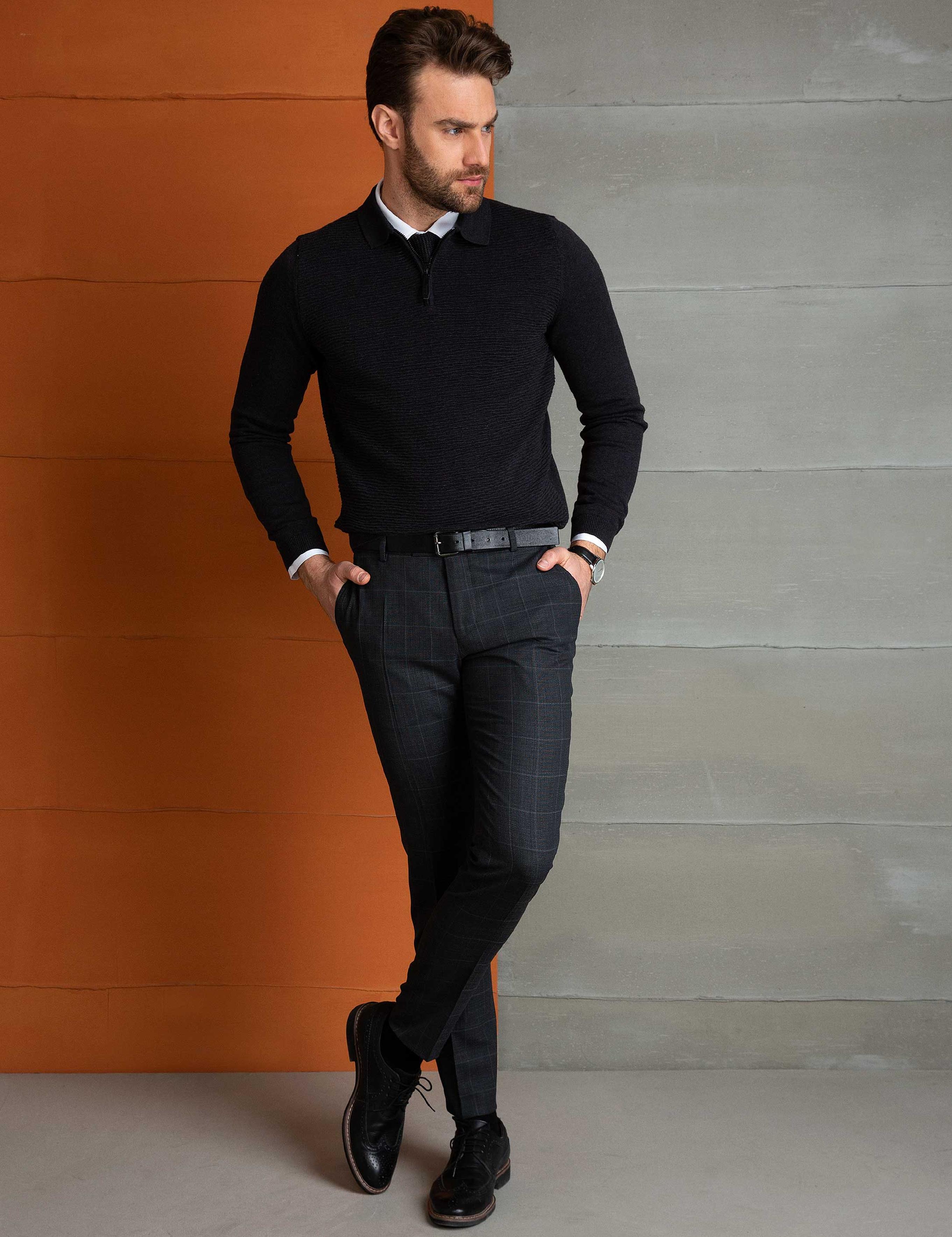 Antrasit Melanj Slim Fit Kazak