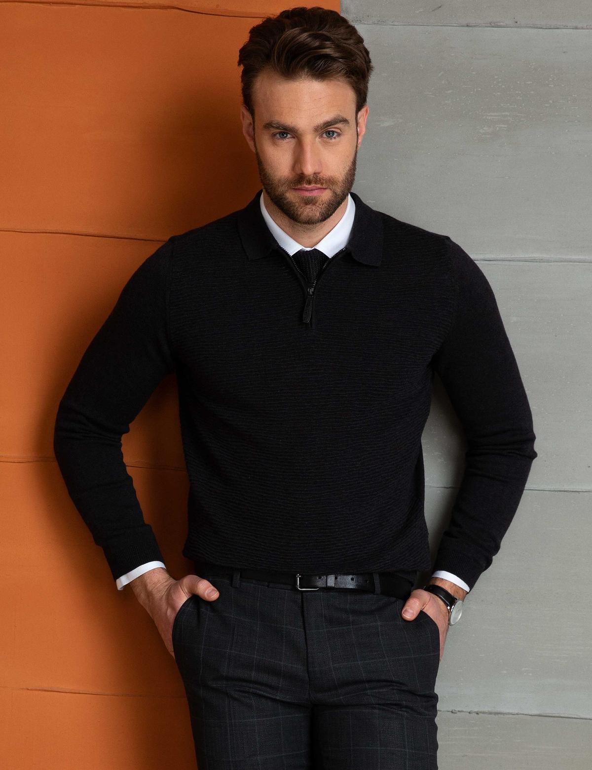 Antrasit Melanj Slim Fit Kazak