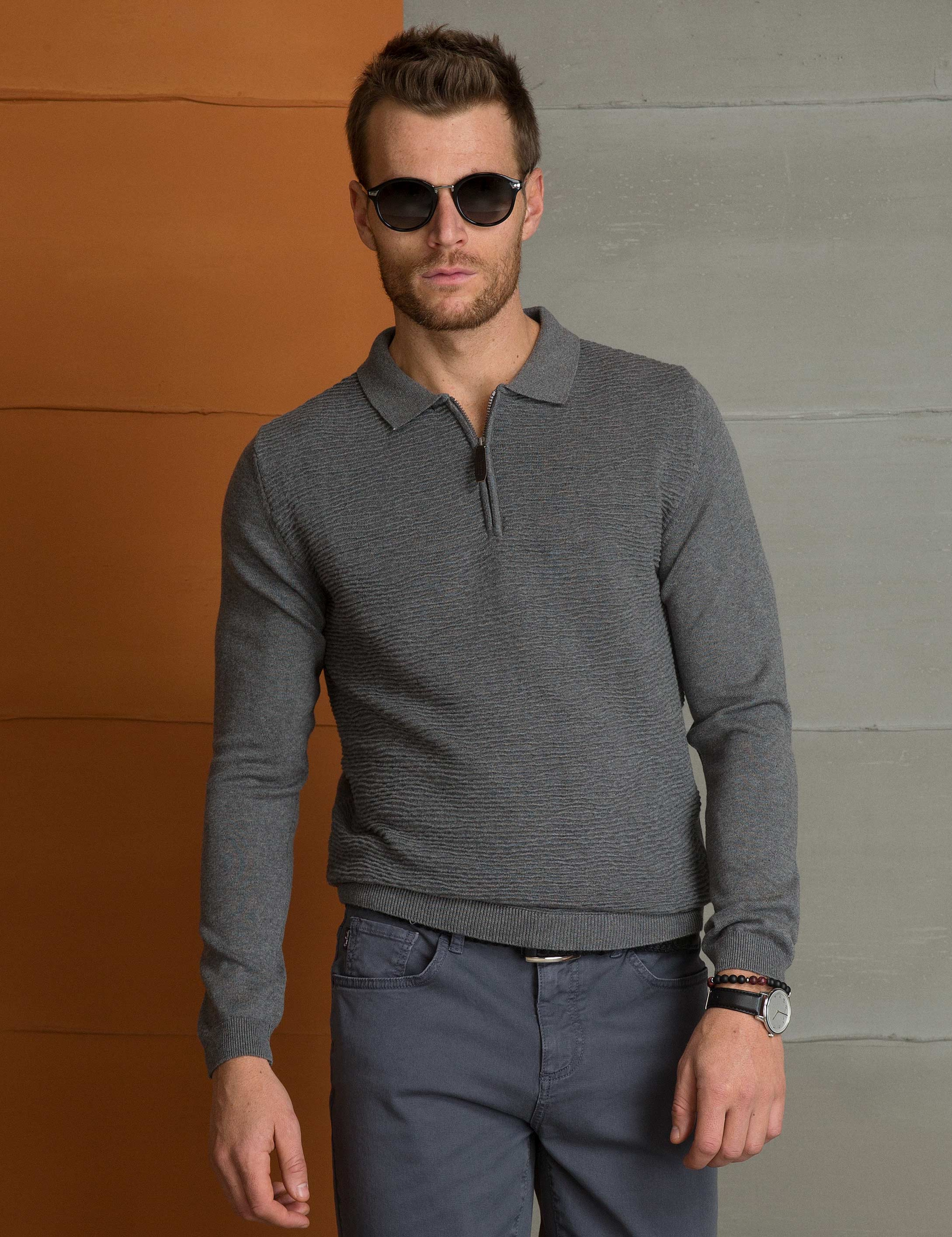 Gri Melanj Slim Fit Triko Kazak - Image 2