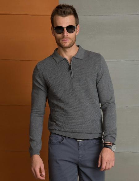 Gri Melanj Slim Fit Triko Kazak - 50193399053