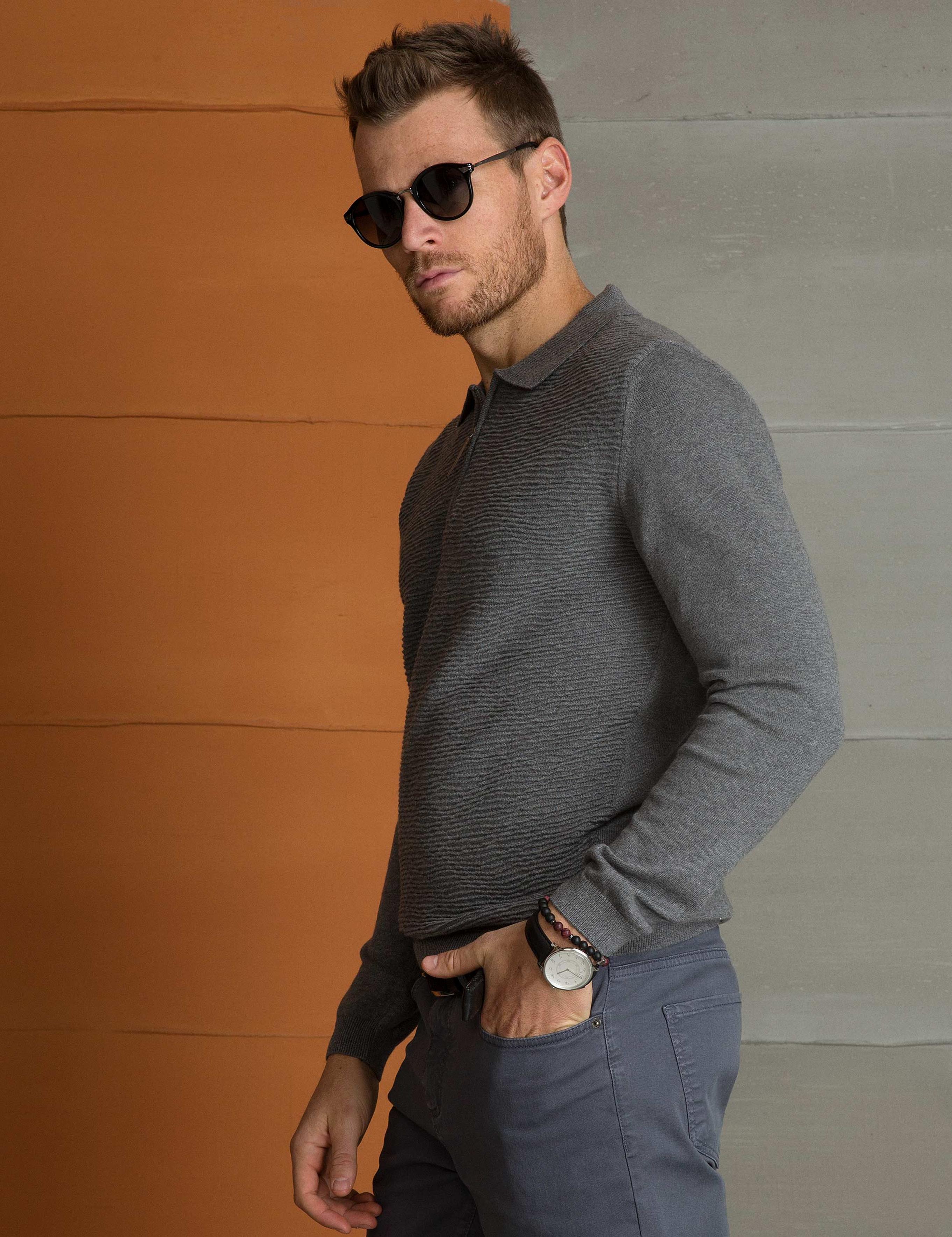 Gri Melanj Slim Fit Triko Kazak