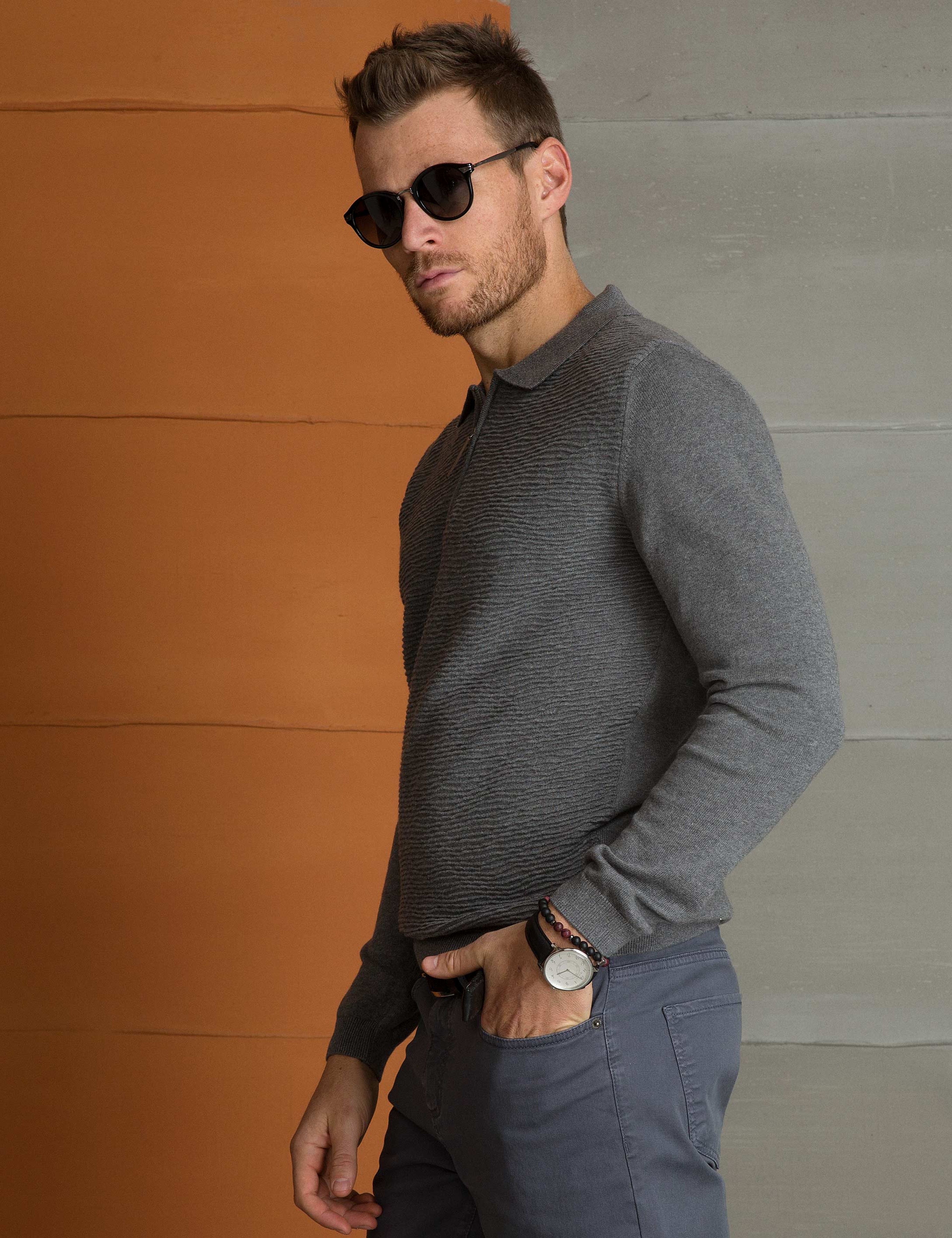 Gri Melanj Slim Fit Triko Kazak