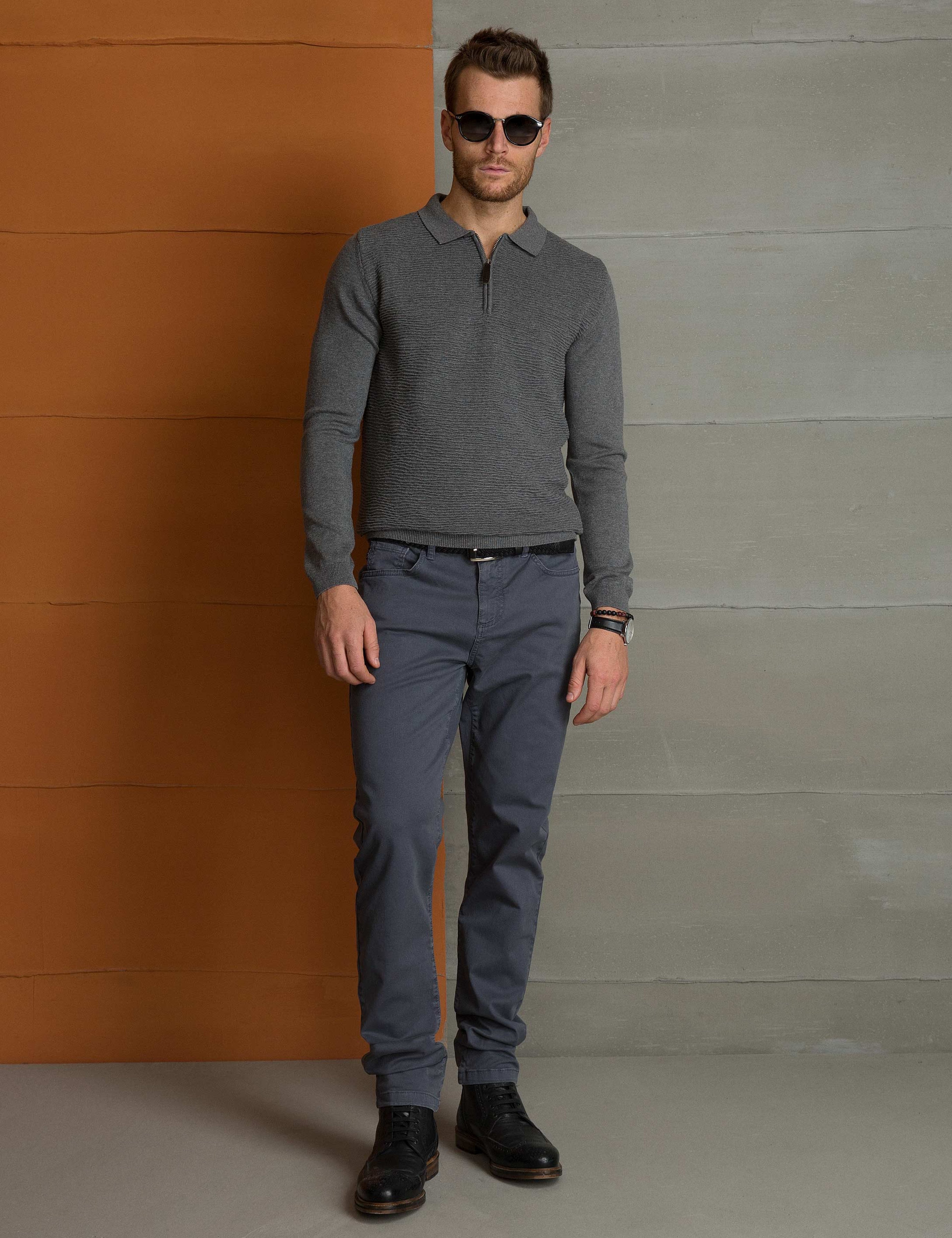 Gri Melanj Slim Fit Triko Kazak - Image 1